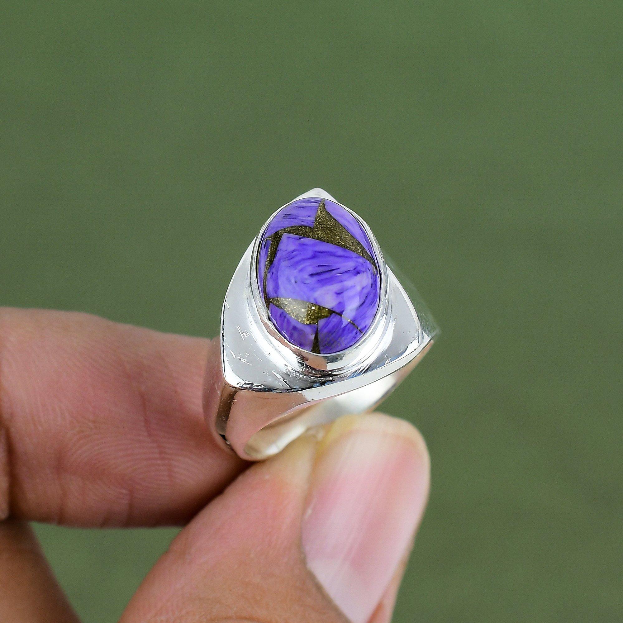 Copper Charoite Ring 925 Sterling Silver Ring Designer Gemstone Jewelry Handmade Ring Gift For Dad Birthstone Jewelry Available In Ring Size