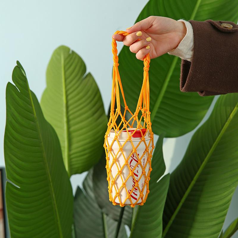 Hand-woven Mesh Bag Water Cup Net Bag Cup Cover Outdoor Leisure Hand-held Water Cup Net Bag Retro Net Celebrity Cup Cover