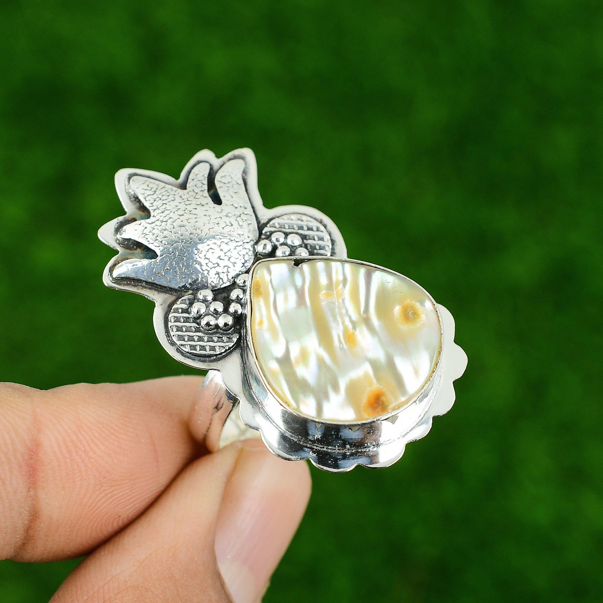 Mother Of Pearl Stone Sterling Silver Birthday New Statement Daughter June Ring