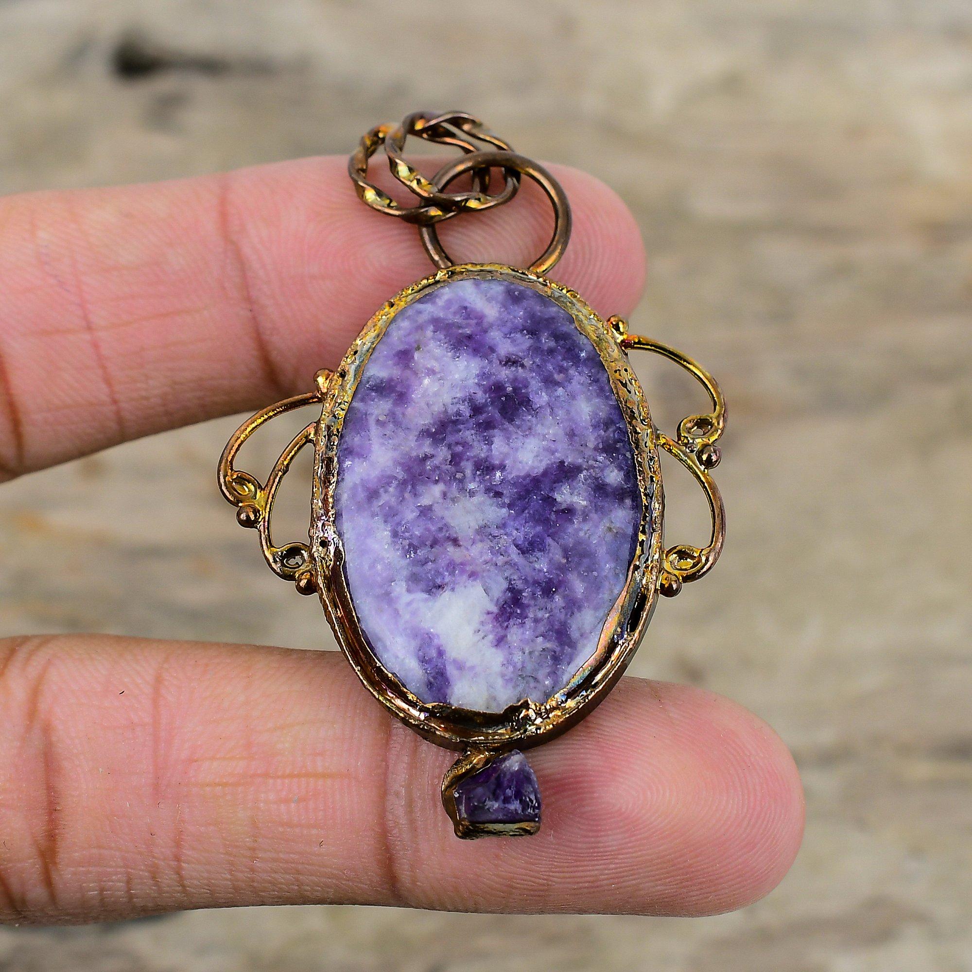 Lepidolite Pendant Electroformed Copper Pendant African Amethyst Rough Gemstone Pendant Handmade Boho Pendant Electroformed Jewelry For Gift