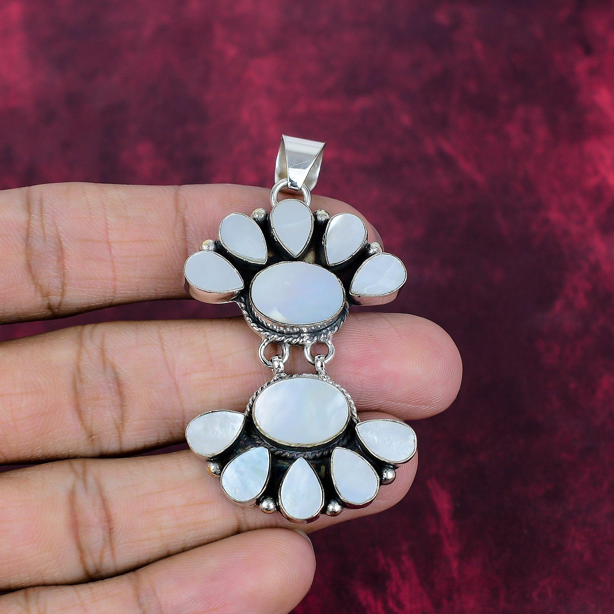 Mother of Pearl Handmade Gemstone Jewelry, 925 Solid Sterling Silver Pendant Antique Jewelry
