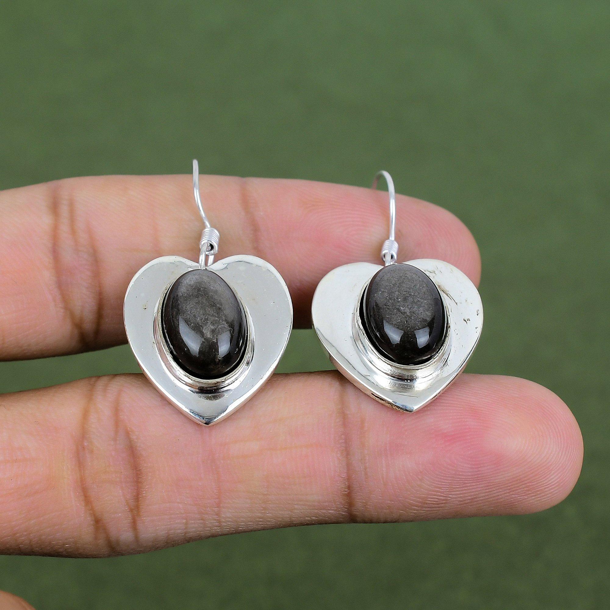 Silver Sheen Obsidian Earring 925 Sterling Silver Gemstone Earring Handmade Earrings Beautiful Silver Jewelry Gifts For Mom Stylish Earring