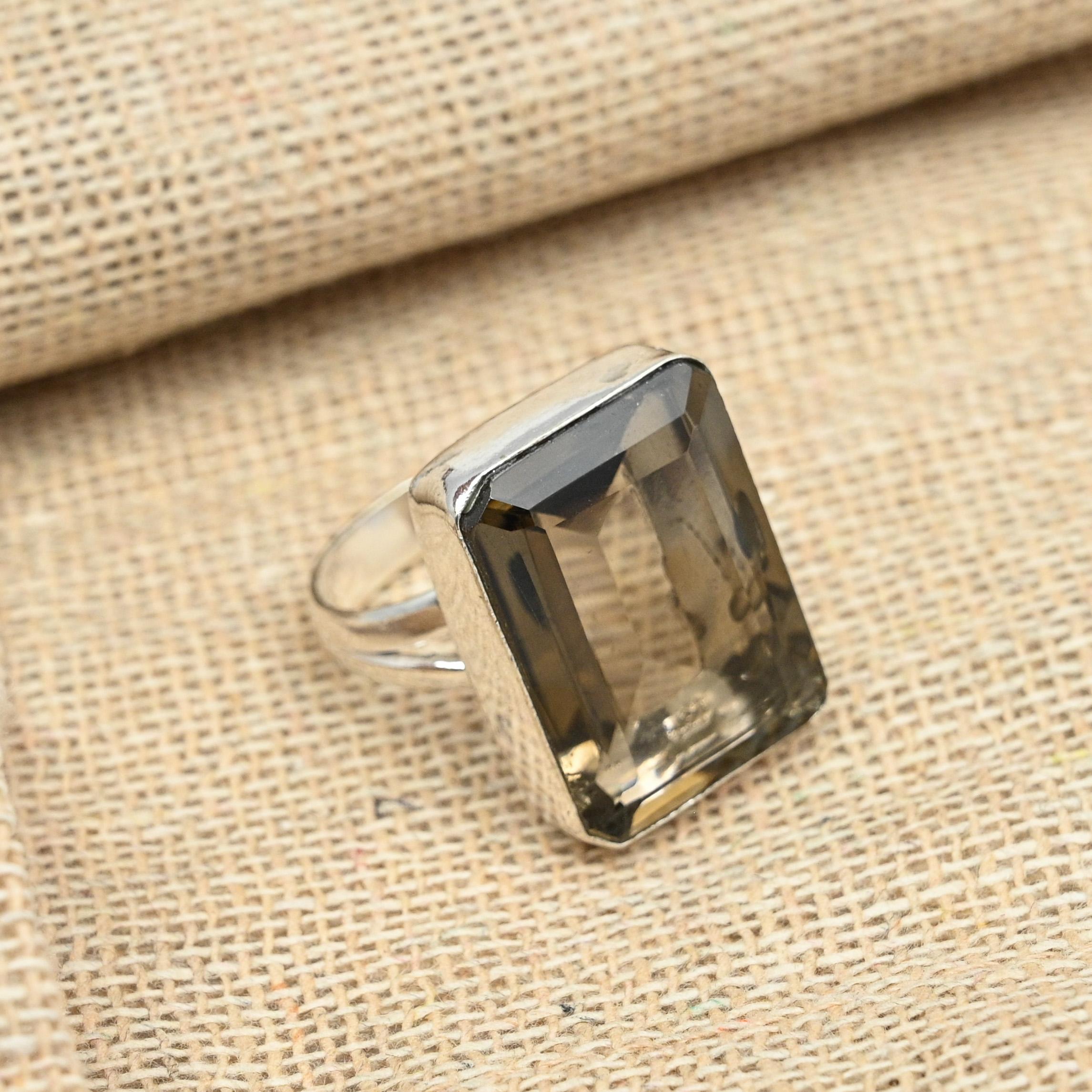 Kouřový topaz Nádherný drahokam Masivní stříbro 925 Ručně vyrobený prsten Šperky Všechny velikosti