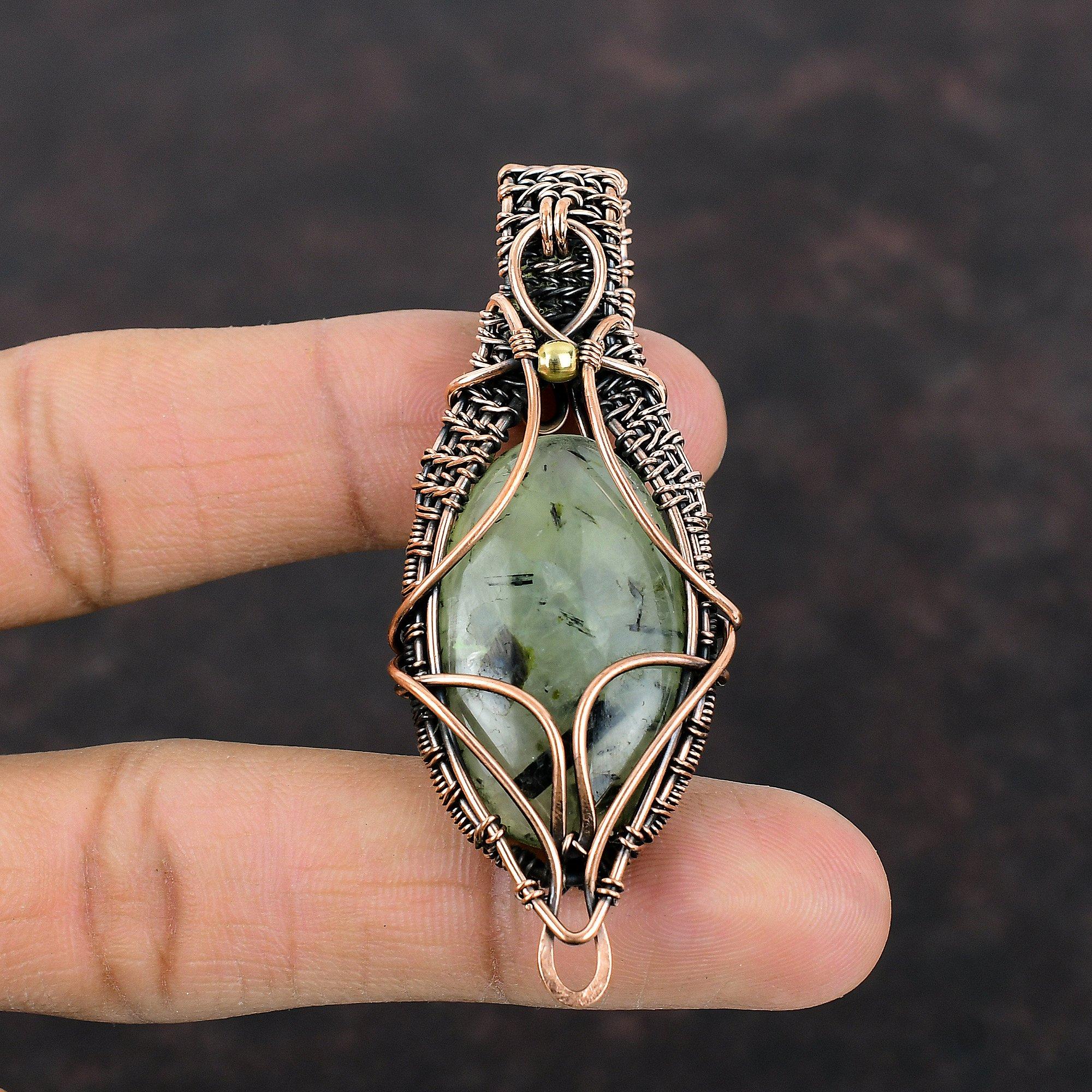 Moss Prehnite Pendant Copper Wire Wrapped Pendant Moss Prehnite Copper Jewelry Gift For Him Handmade Wire Wrap Jewelry Real Gemstone Pendant