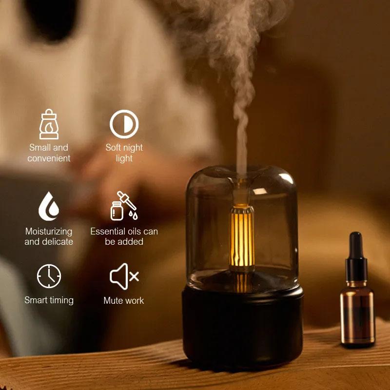 120mL Candlelight Style Aroma Diffuser Mist Humidifier Warm White Night Light Quiet Essential Oil Diffuser Cool Mist Air Humidifier