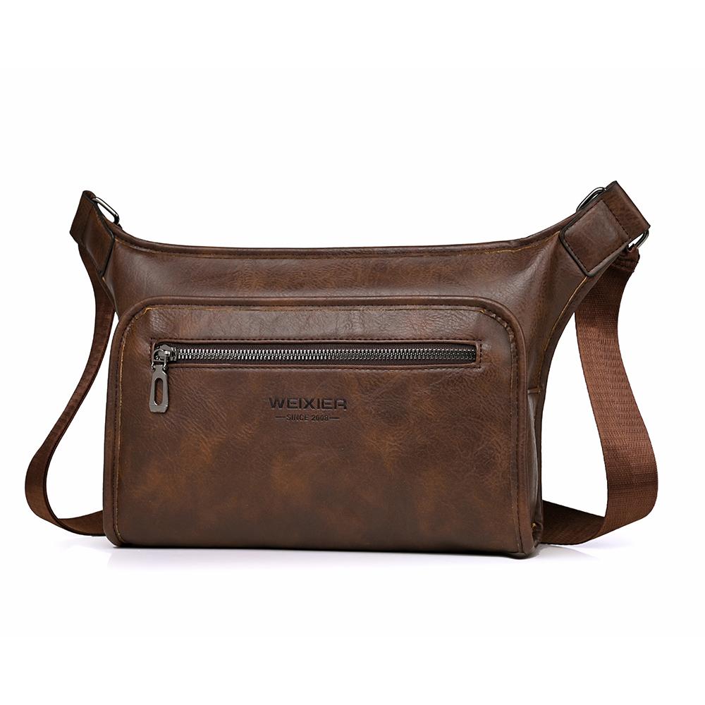 WEIXIER Men's Leather Waist Bag, Adjustable Crossbody Fanny Pack Sling Bag for Travel Gym, Waterproof Chest Shoulder Bag Briefcase Satchel