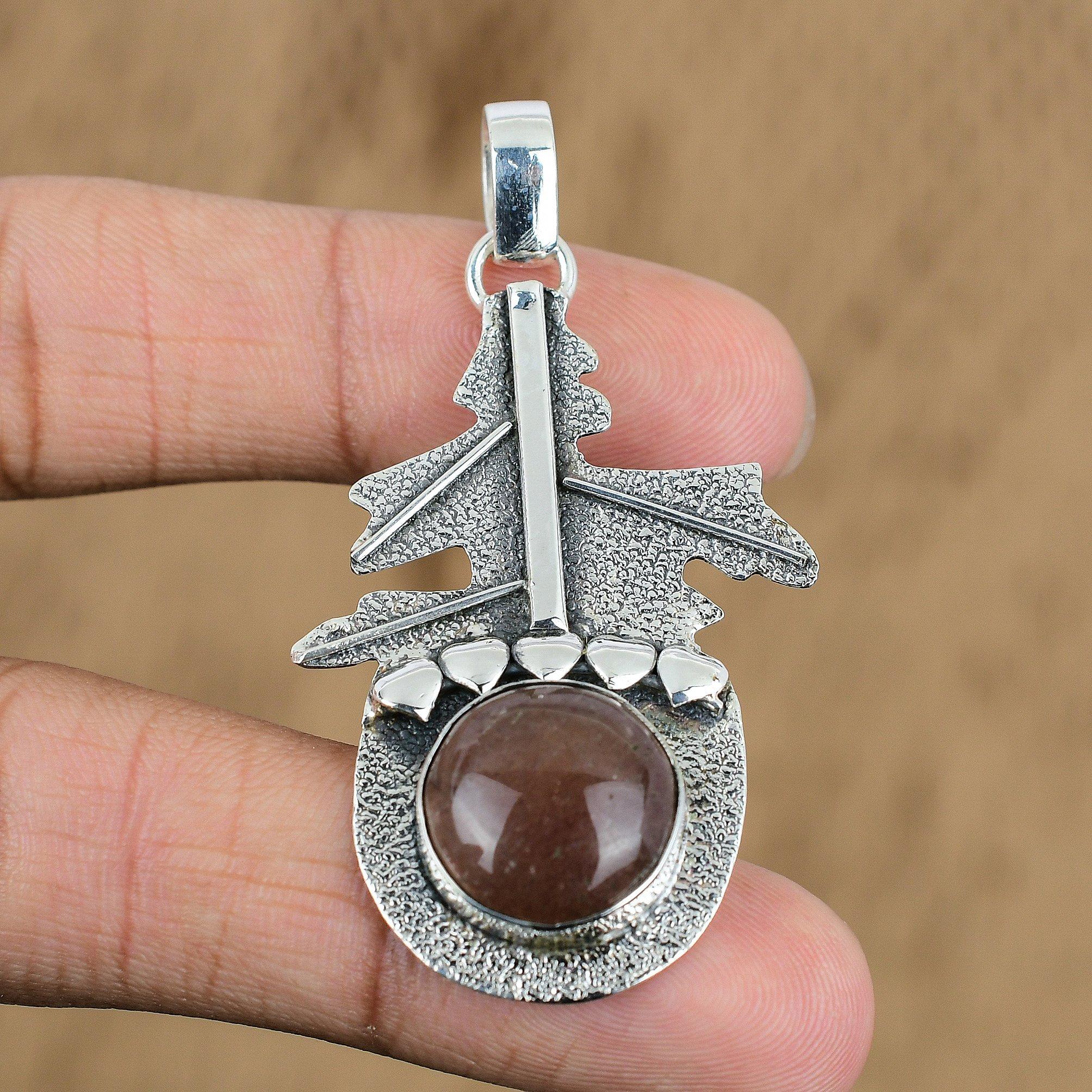 Natural Strawberry Quartz Gemstone Pendant 925 Sterling Silver Jewelry For Women