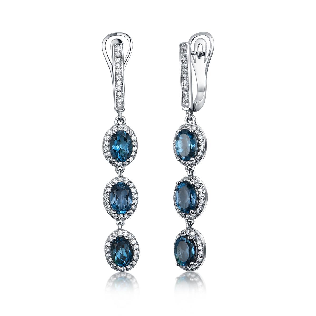 Long Earrings Natural London Blue Topaz Oval 5*7mm Long Style 925 Silver Earrings Simple Luxury Design for Solemn Lady Nice Jewelry Gift