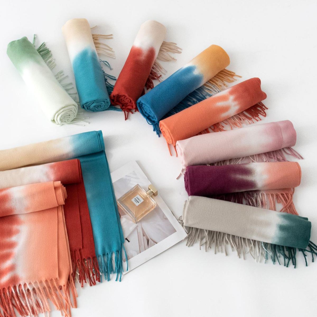 Gradient Color, Scarf, Girls, Autumn/winter, Shawl, Plush Scarf, Warm Scarf