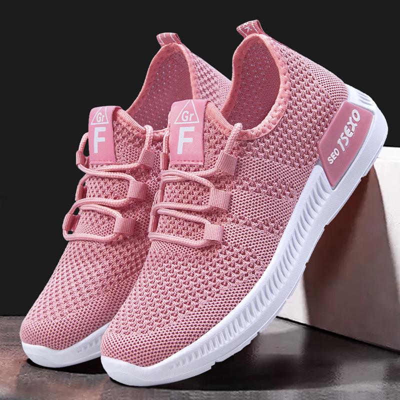 2024 Women's Casual Shoes Fashion Trend Lace-up Running Shoes Lightweight Flying Knitted Sneakers