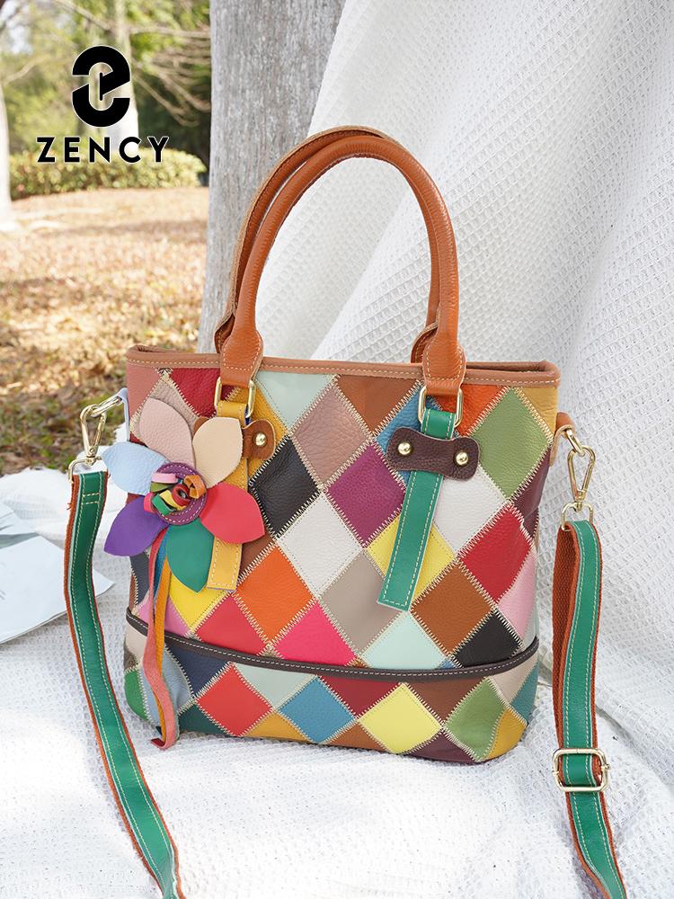 Zency Damen Mode Patchwork Tragetasche Echte Leder Handtasche