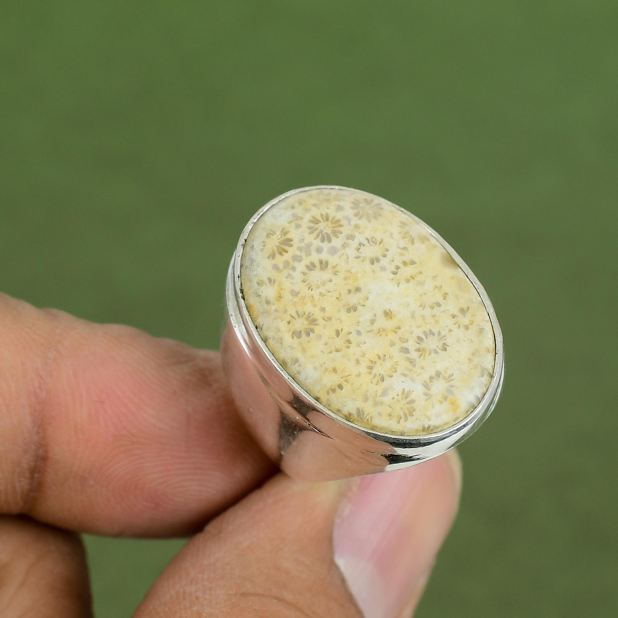 Fossil Coral Ring 925 Sterling Silver Ring Genuine Gemstone Ring Handmade Boho Jewelry Antique Ring Anniversary Gifts Available In Ring Size