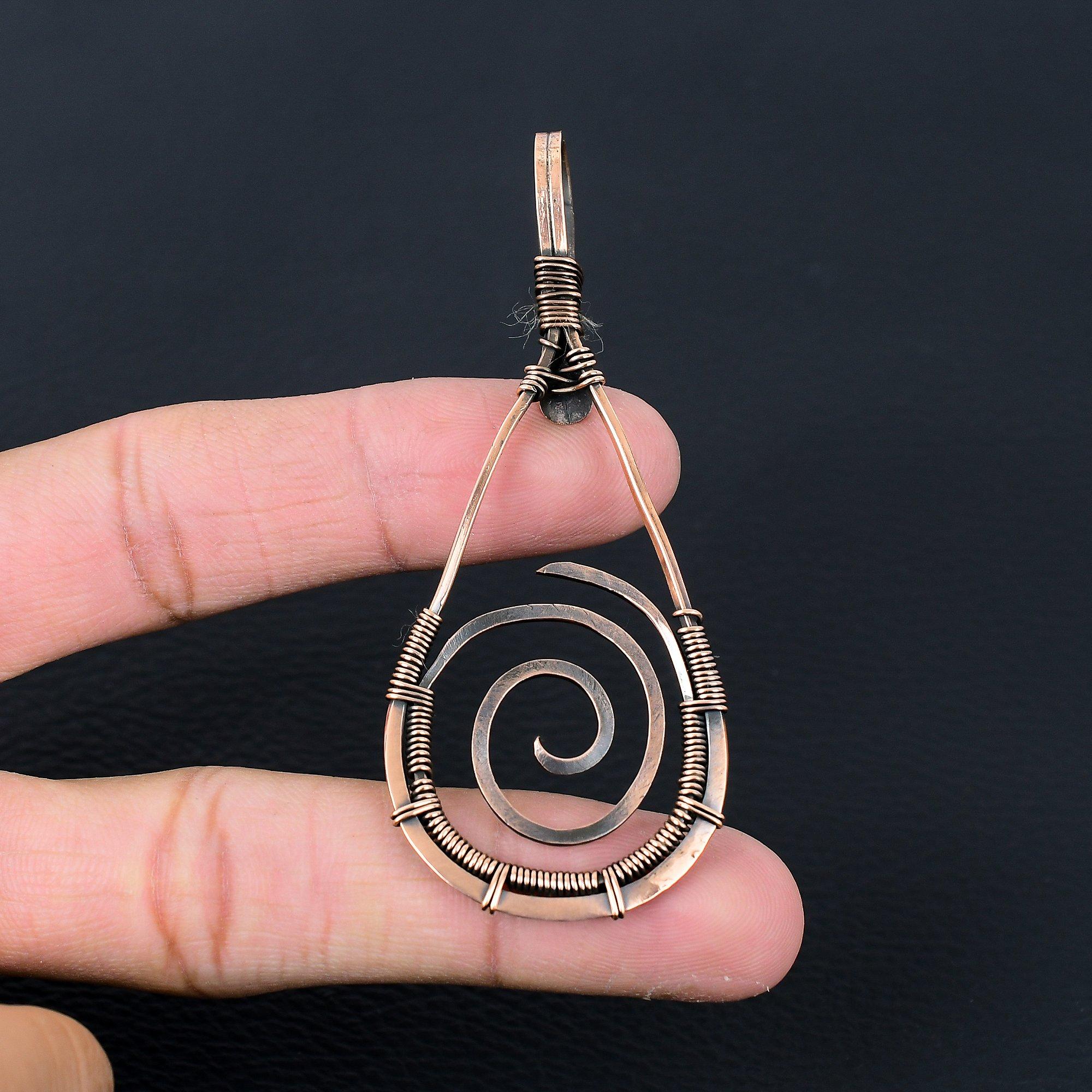 Pure Copper Oxidized Pendant Gemstone Handmade Pure Copper Wire Wrapped Jewelry