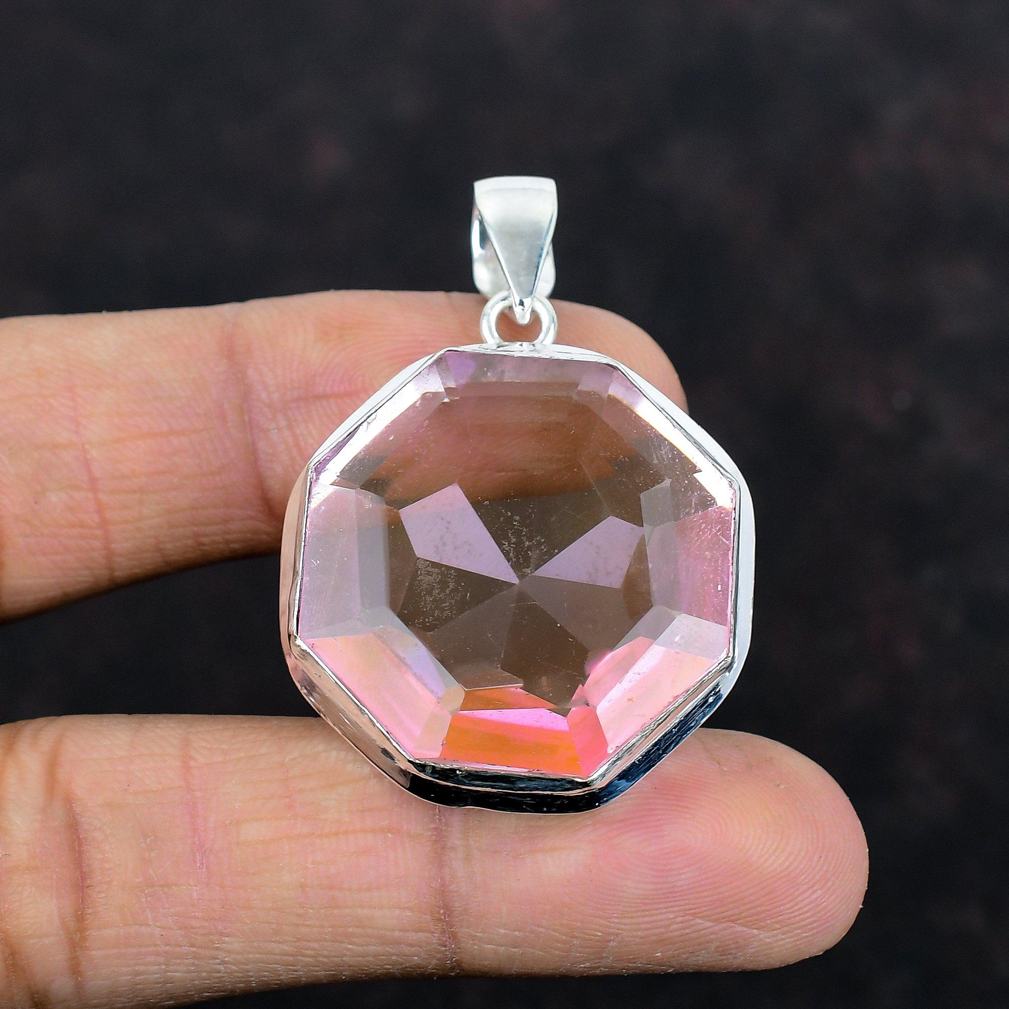 Faceted Pink Kunzite Pendant Real Gemstone Pendant 925 Sterling Silver Pendant Handmade Pink Kunzite Jewelry Birthstone Pendant Gift for Mom
