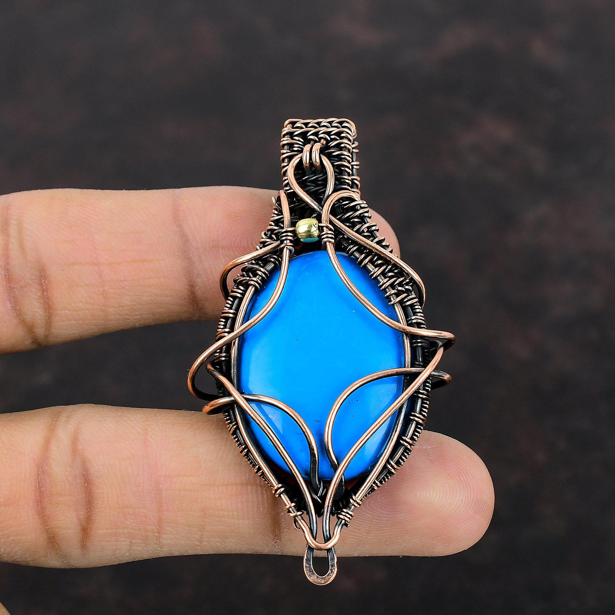 Sleeping Beauty Turquoise Pendant Copper Wire Wrapped Pendant Handmade Unique Pendant Copper Jewelry For Women Gemstone Pendant Gift For Her
