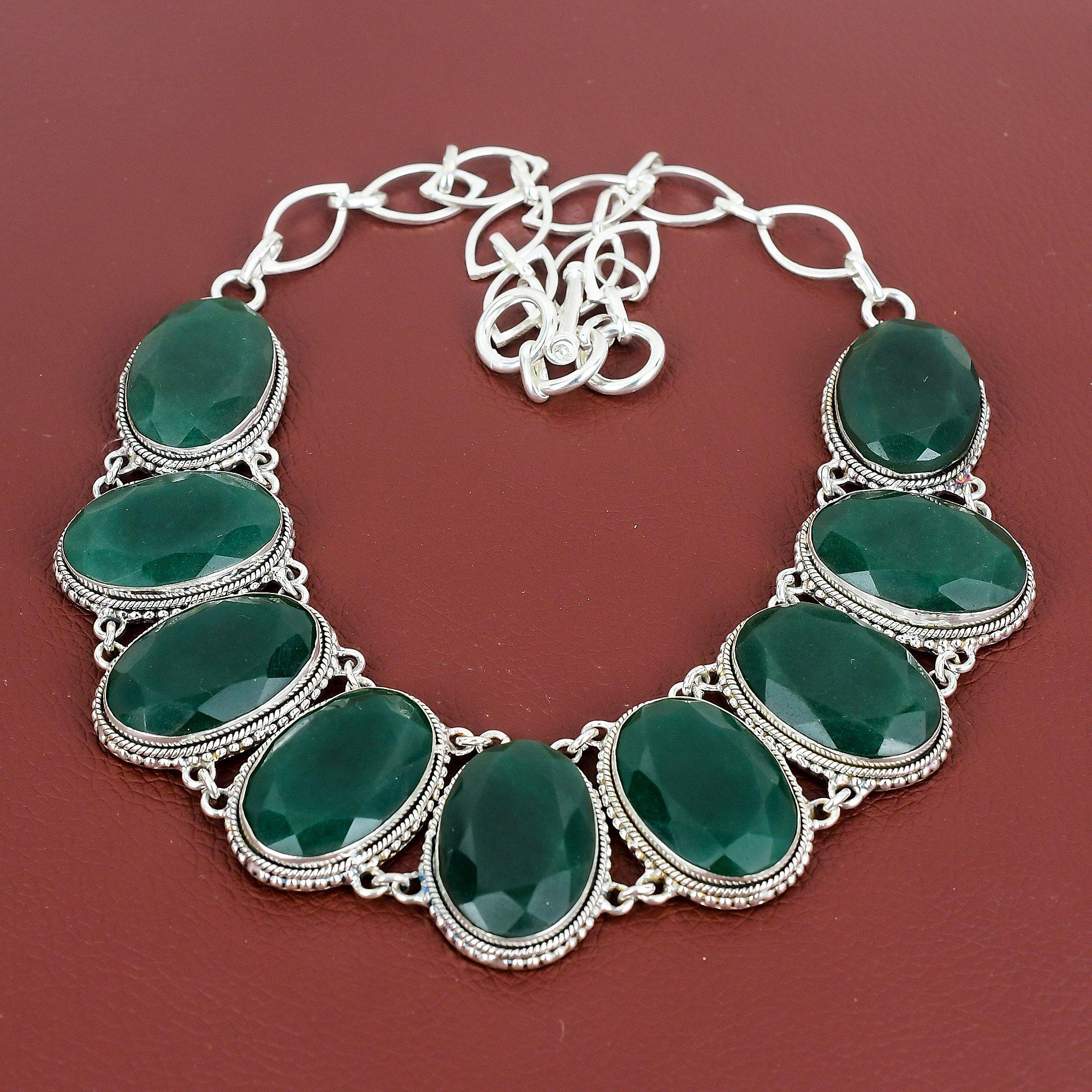 Faceted Zambian Emerald Necklace Gemstone Jewelry 925 Sterling Silver Adjustable Chain Necklace Handmade Vintage Necklace Engagement Gifts