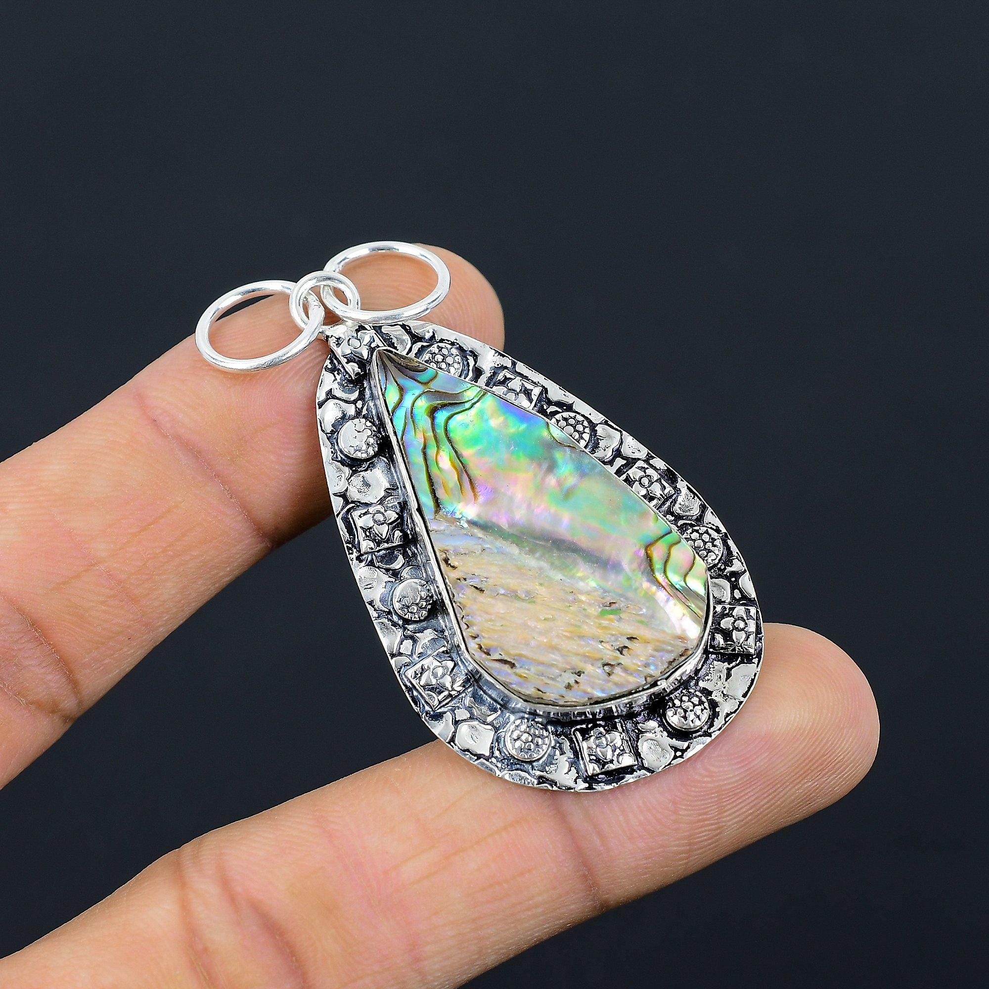 Plata de Ley Pera Piedra Concha de Abulón Hermana Bisel Único Nuevo Colgante de Boda