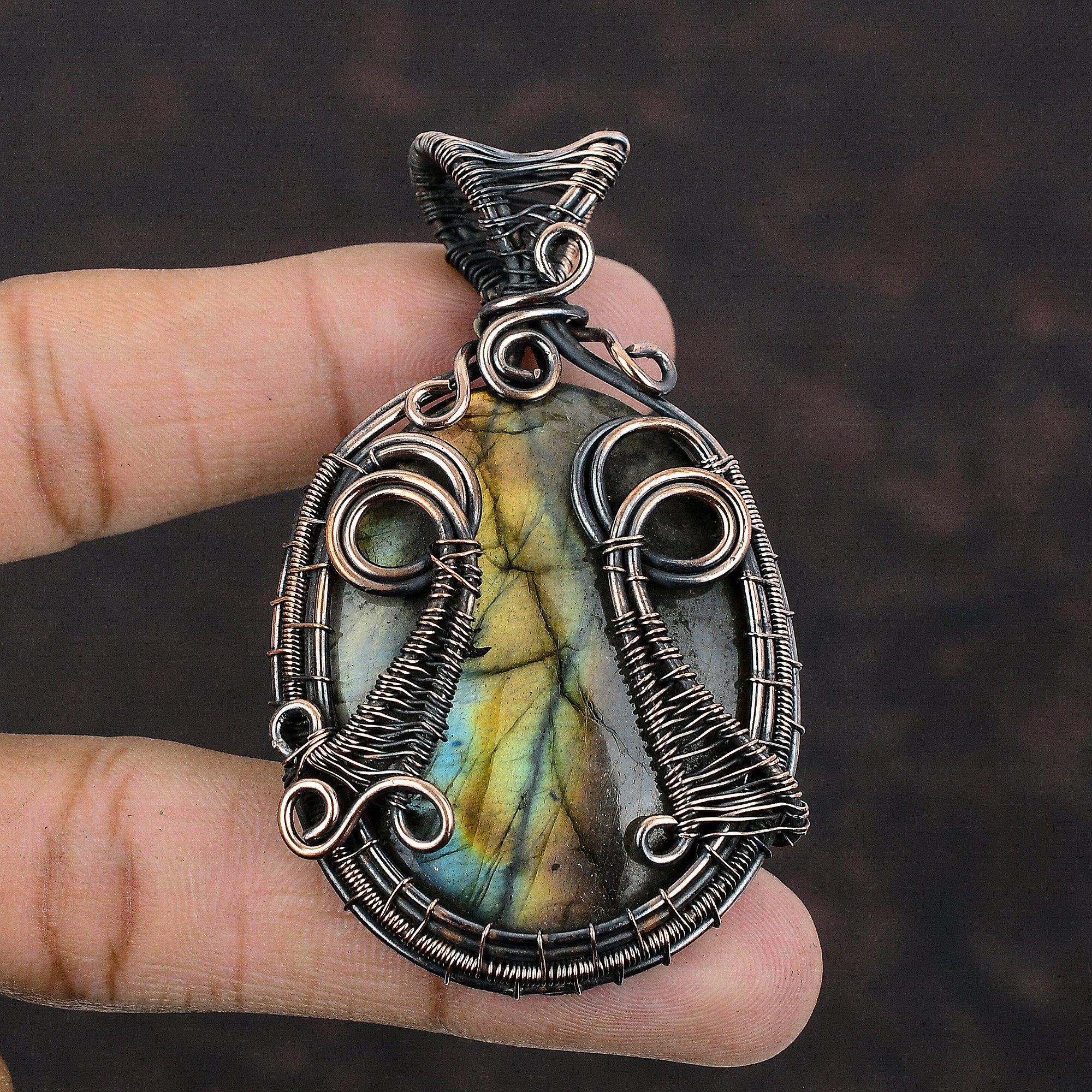 Labradorite Pendant Copper Wire Wrapped Pendant Gemstone Pendant Copper Jewelry Handmade Pendant Labradorite Jewelry For Gift Decent Jewelry