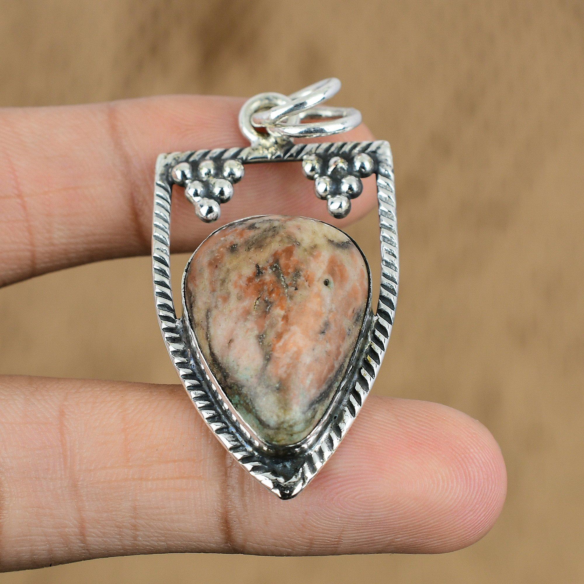 Birthday Gift For Her Natural Butterfly Jasper Gemstone Pendant 925 Silver