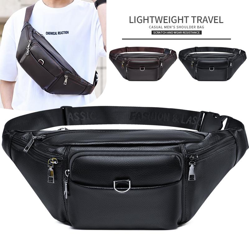 Men's Leather Waist Bag - Retro Fanny Pack, Sling Chest Bum Bag, Crossbody Hip Belt, Casual Fashion, Durable & Stylish