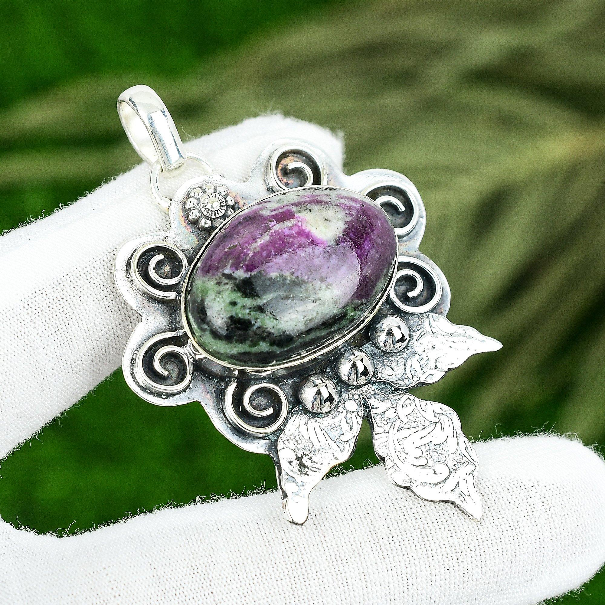 Oval Natural Ruby Zosite Bezel Handcrafted Ethnic New Pendant Jewelry 925 Silver