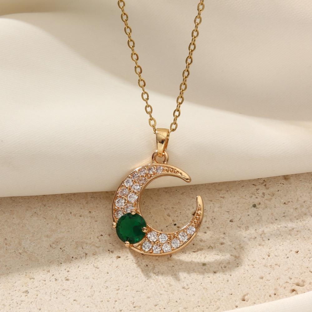 1 Piece Trendy Zircon Moon Pendant Necklaces for Women Gold Color Stainless Steel Necklace Jewelry Party Accessories