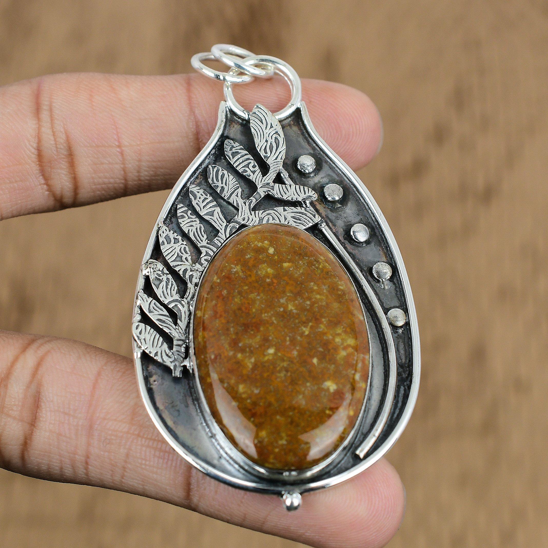 925 Sterling Silver Polka Dot Agate Gemstone Artisan Wedding Mother Boho Pendant