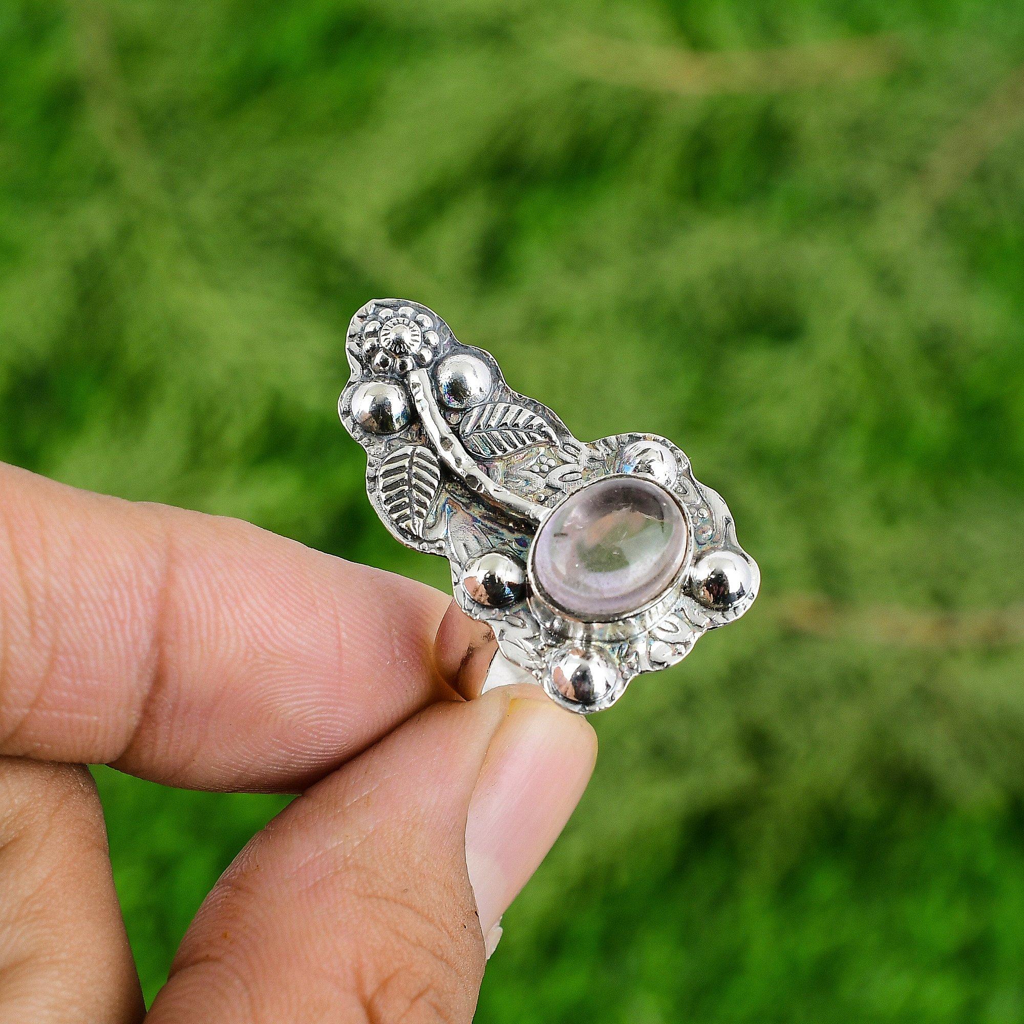 925 Silver Natural African Amethyst Promise Sister Bezel Engagement Flower Ring