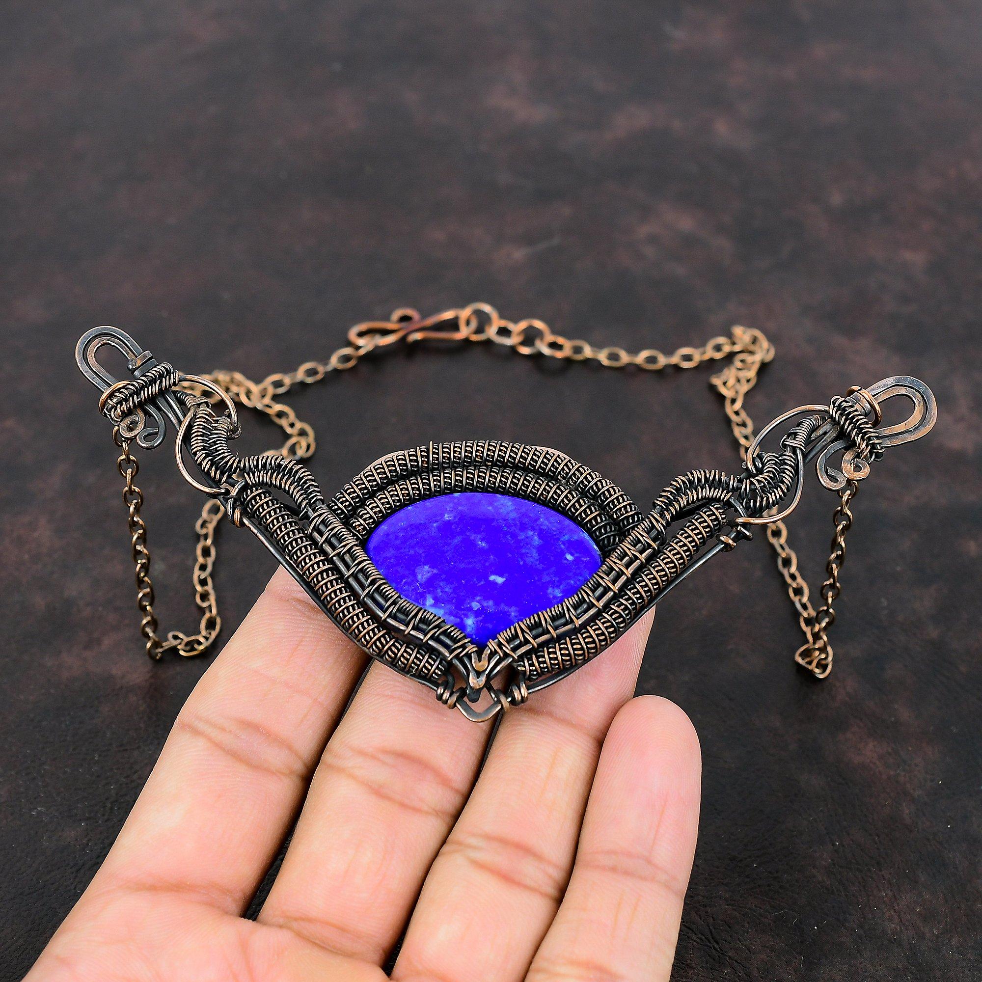 Lapis Lazuli Necklace Copper Wire Wrapped Necklace Gemstone Copper Jewelry Adjustable Chain Necklace Handmade Dainty Jewelry Engagement Gift