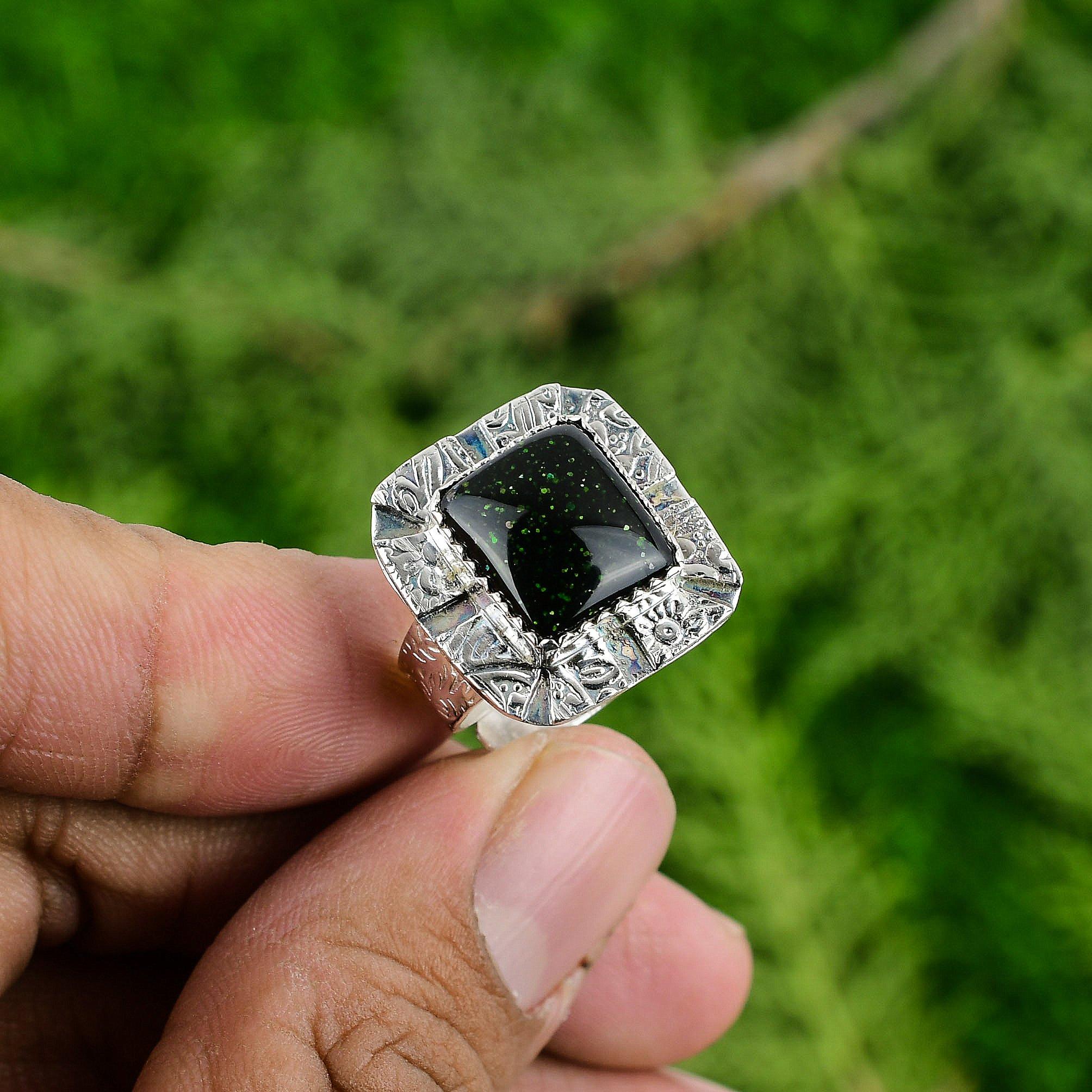 Thanks Giving Day Deal Radiant Green Sunstone Stone Solitaire Ring 925 Silver
