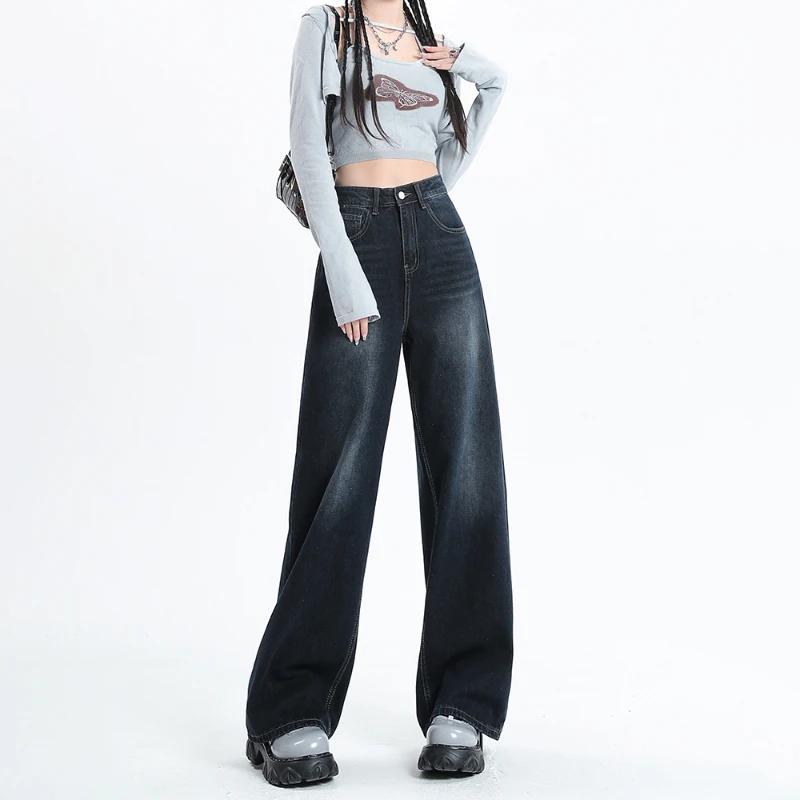 Blue Vintage High Waist Wide Leg Baggy Jeans Harajuku Straight Denim Trousers Oversized Street Loose Y2k Pants Korean Fashion