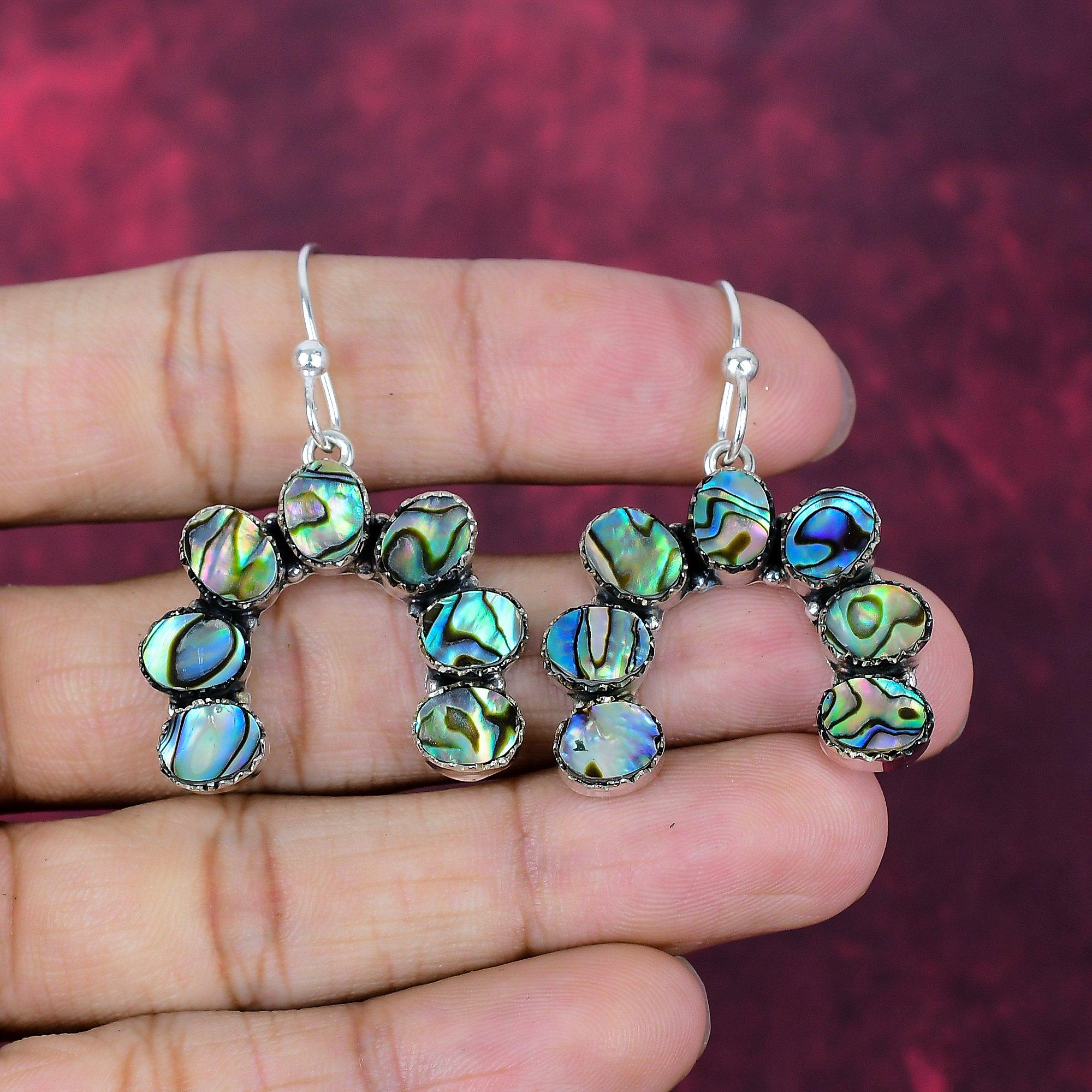 Abalone Shell Handmade Gemstone Jewelry, 925 Solid Sterling Silver Earrings Antique Jewelry