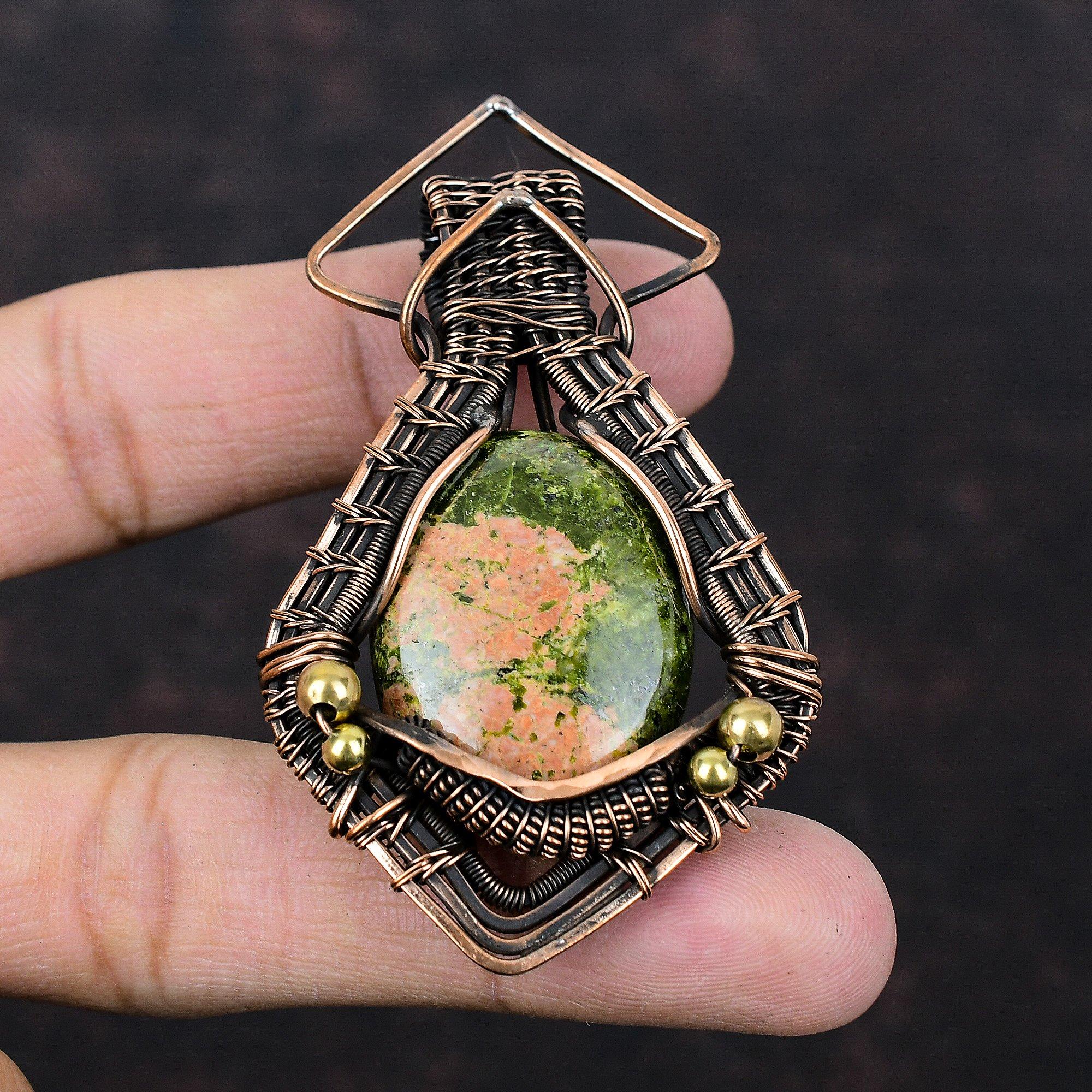 Unakite Pendant Copper Wire Wrapped Jewelry Original Gemstone Pendant Ethnic Jewelry Handmade Wire Wrapped Pendant Copper Pendant For Gift