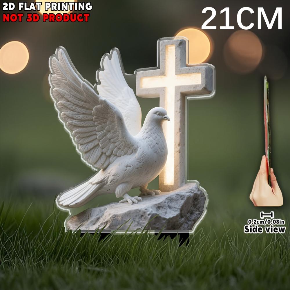 2D Flying Dove Cross Cemetery Stake Christian Memorial Decor Outdoor Lawn Garden Plug