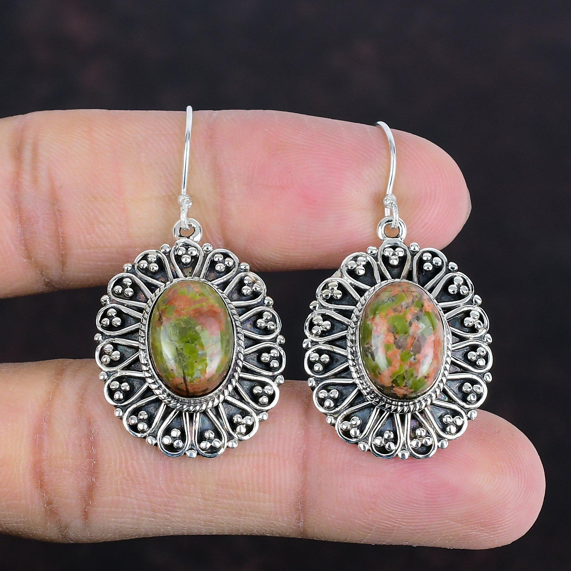 Unakite Earrings Gemstone Earring Vintage Jewelry 925 Sterling Silver Earring Very Pretty Unakite Jewelry Handmade Earring Anniversary Gifts