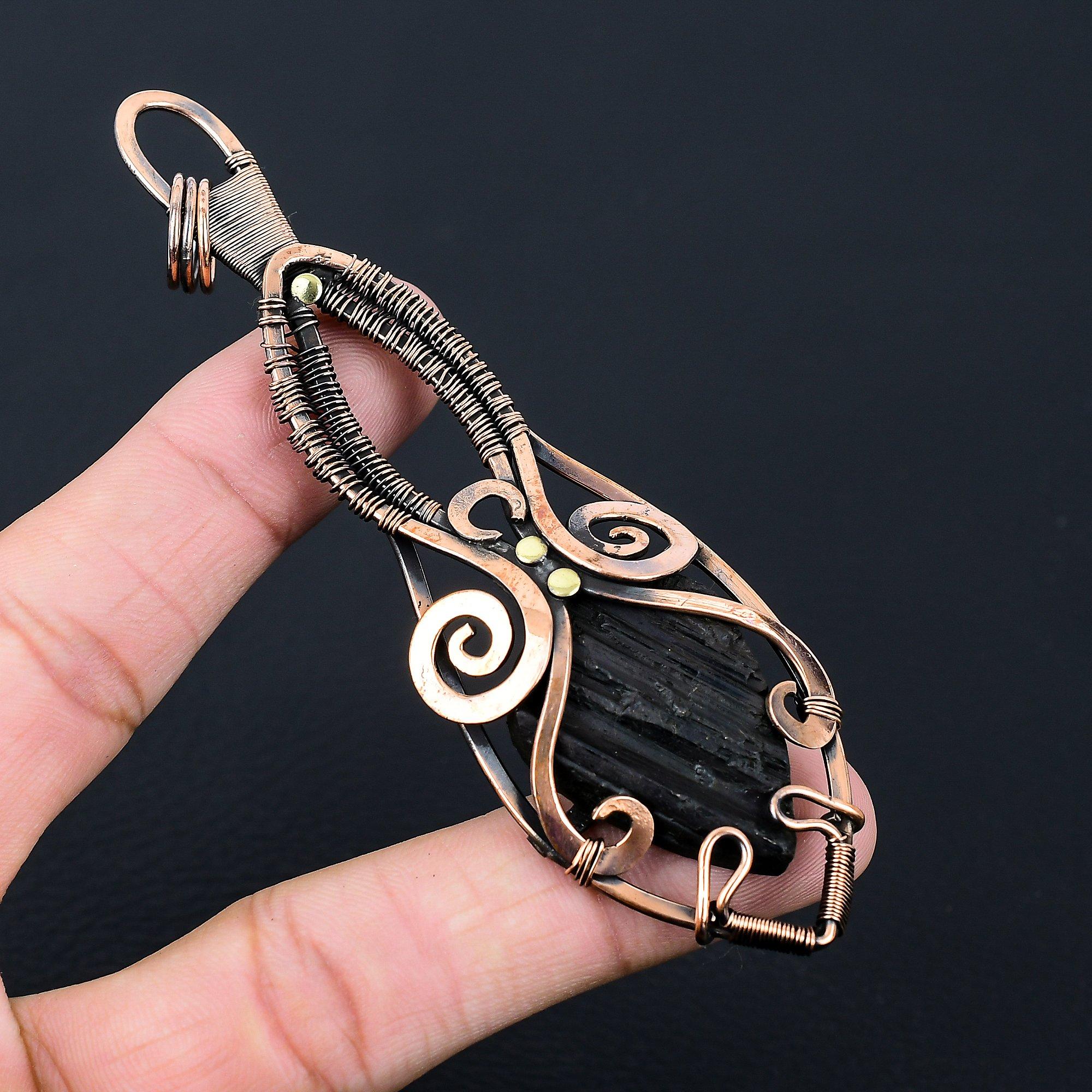 Turmalină Neagră Pietre Prețioase Pur Cupru Sârmă Înfășurată Artizanat Pendant Bijuterii Cadou pentru Ea