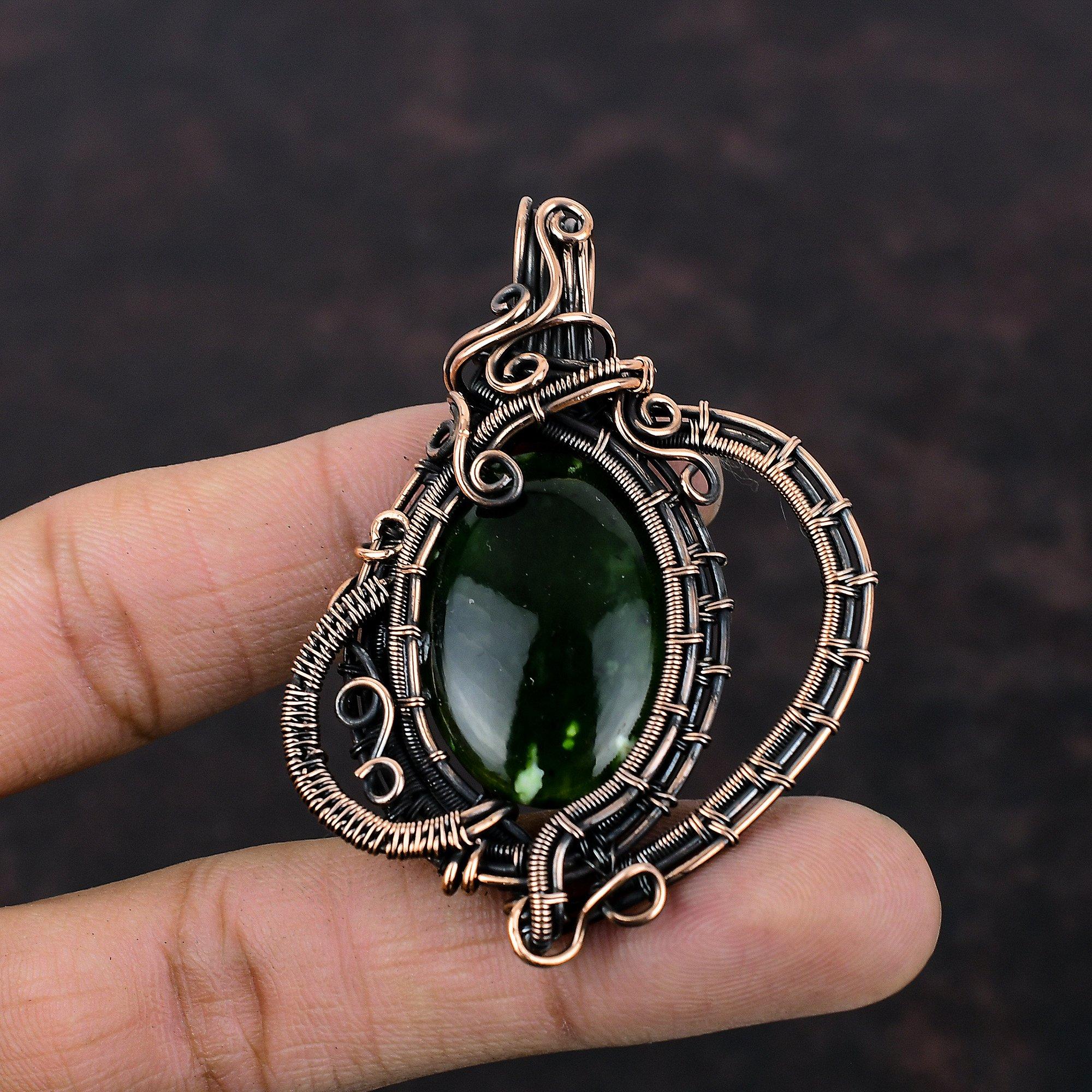 Australian Chrome Chalcedony Pendant Copper Wire Wrapped Gemstone Pendant Wire Wrapped Jewelry Handmade Pendant Copper Jewelry Gift For Her