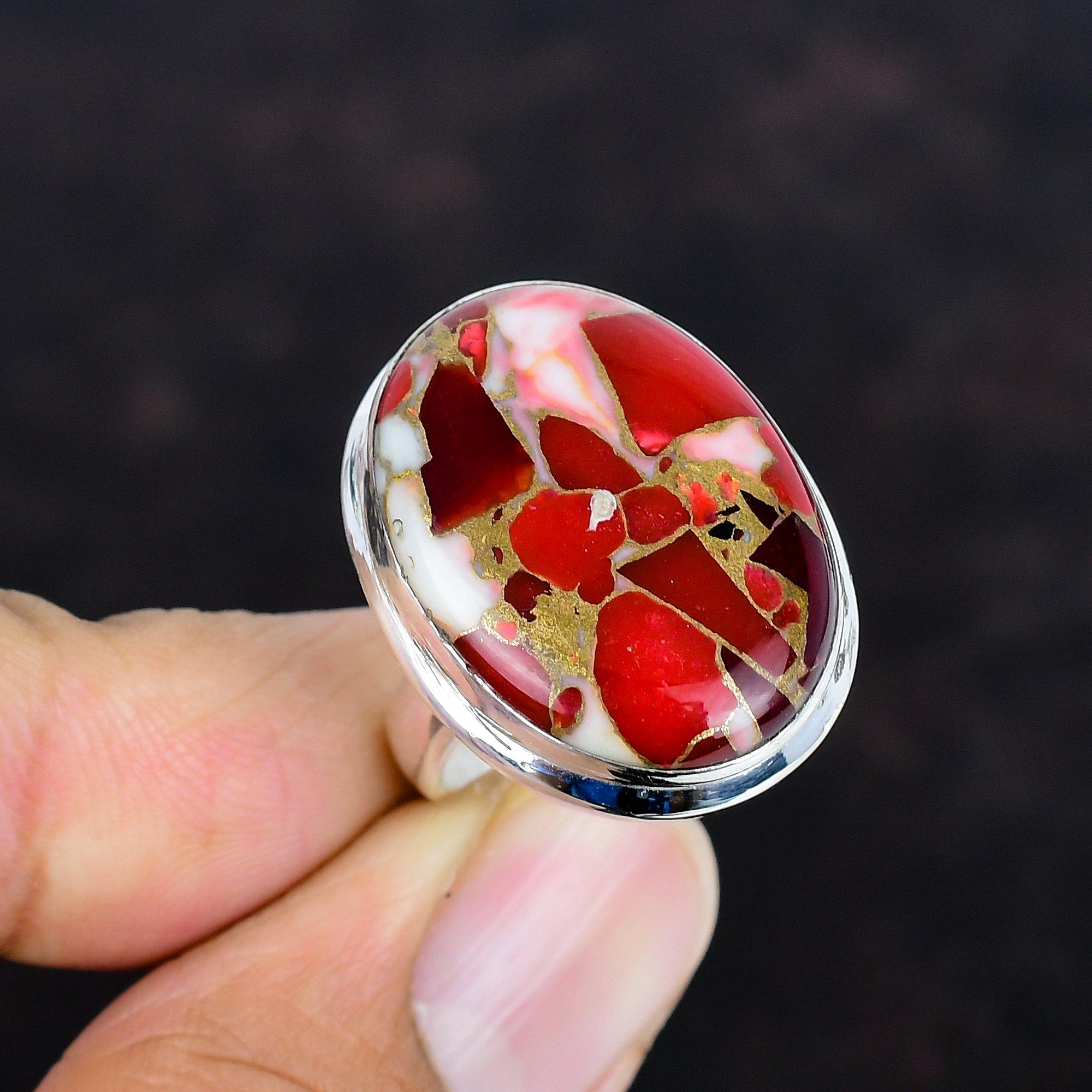Kingman red mohave copper turquoise ring 925 sterling silver ring unique jewelry adjustable handmade ring dainty gemstone ring gifts for her