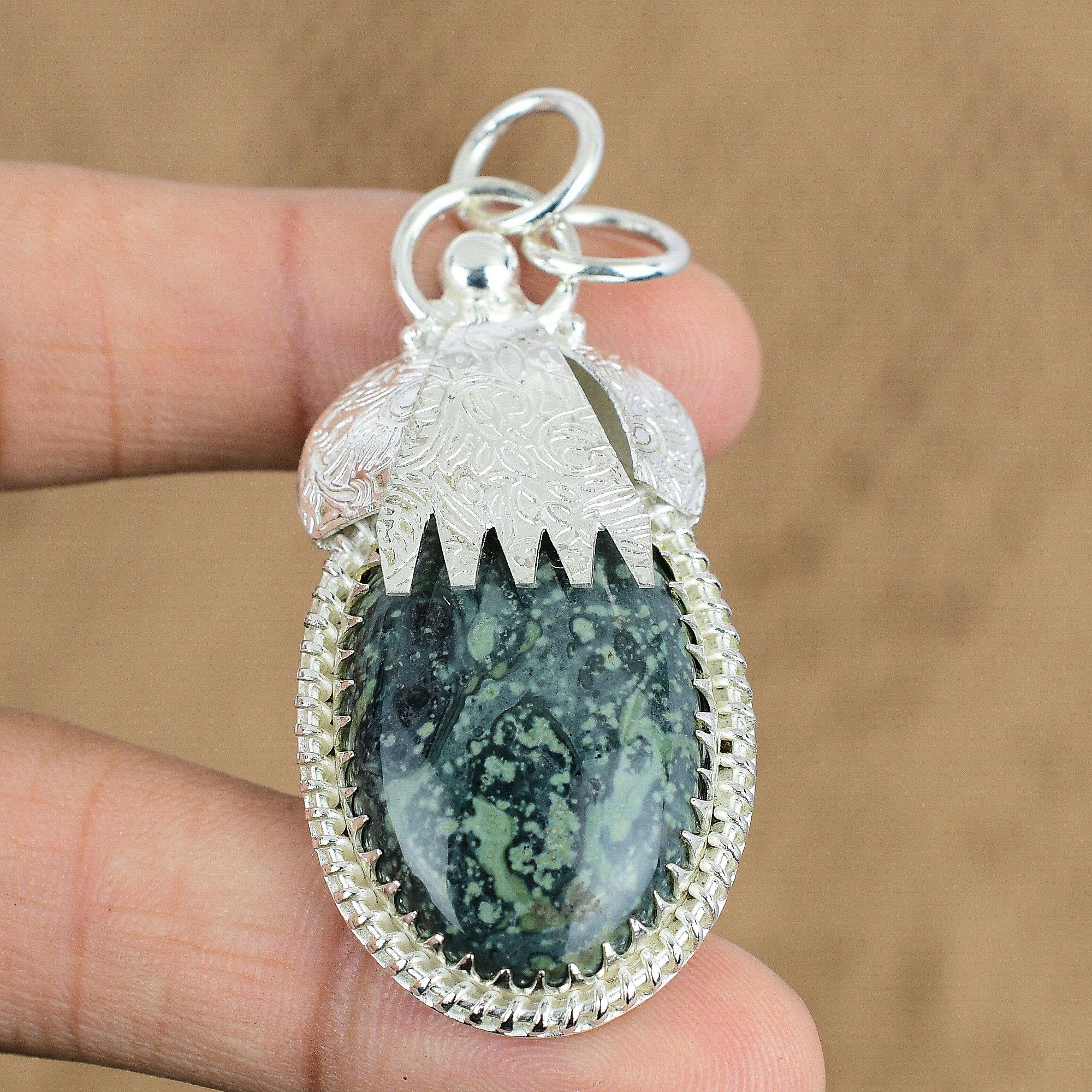 Wedding Gift For Her 925 Sterling Silver Natural Kambaba Jasper Gemstone Pendant