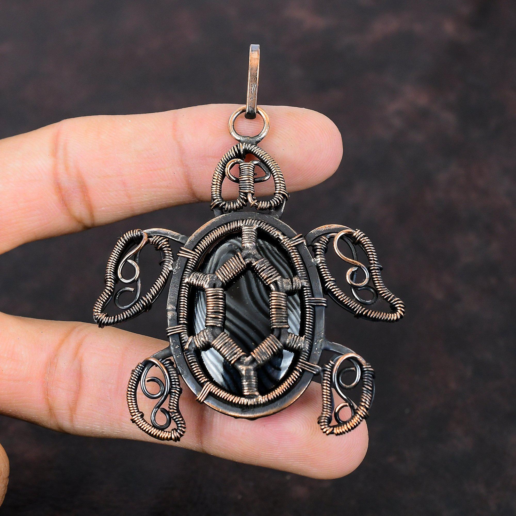 Psilomelane Pendant Copper Wire Wrapped Gemstone Pendant Tortoise Pendant Copper Jewelry Handmade Pendant Gift For Him Wire Wrapping Jewelry