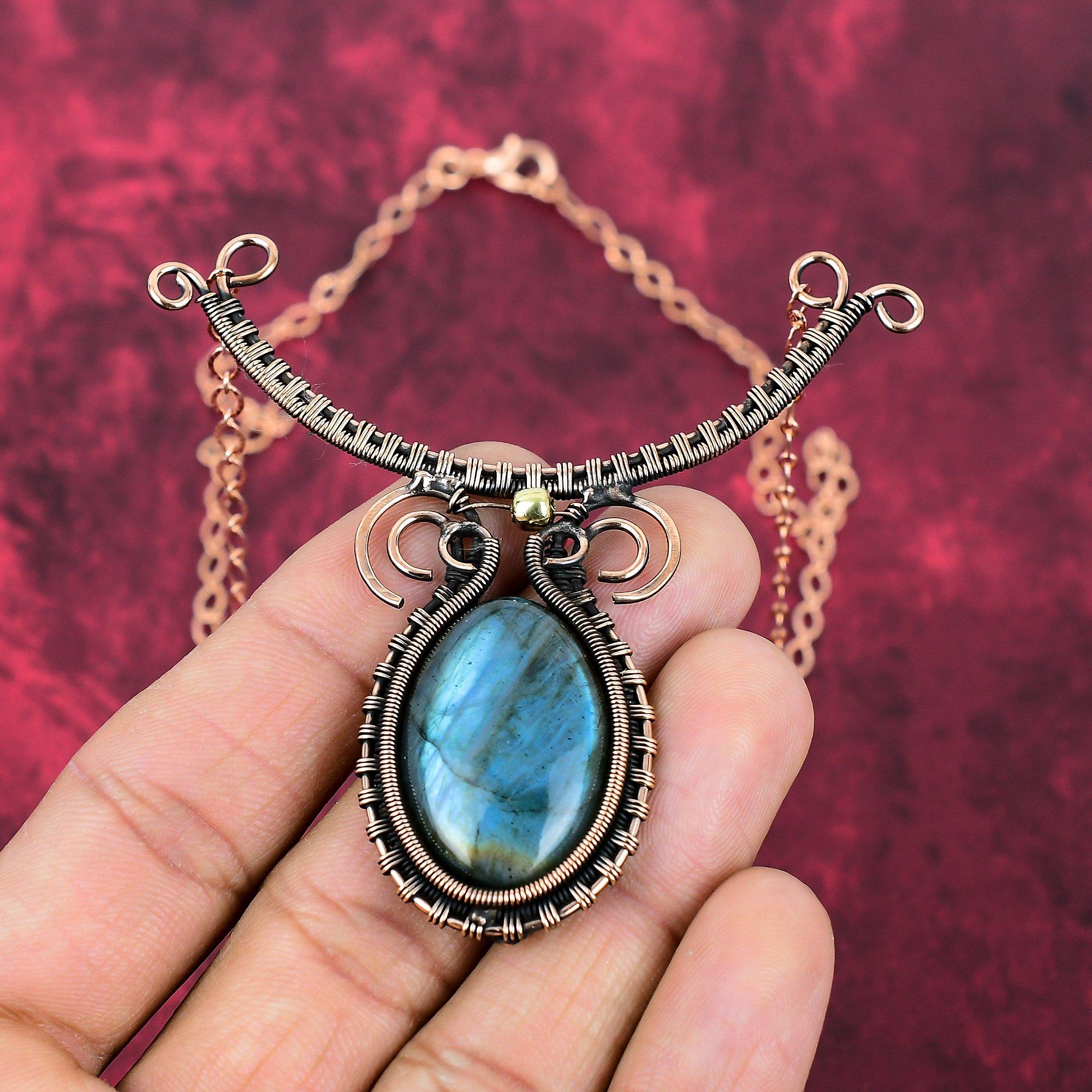Labradorit Halskette Kupferdraht umwickelte Halskette Verstellbare Kette Halskette Kupferdraht Schmuck Handgefertigte Edelstein Halskette Geburtstagsgeschenke