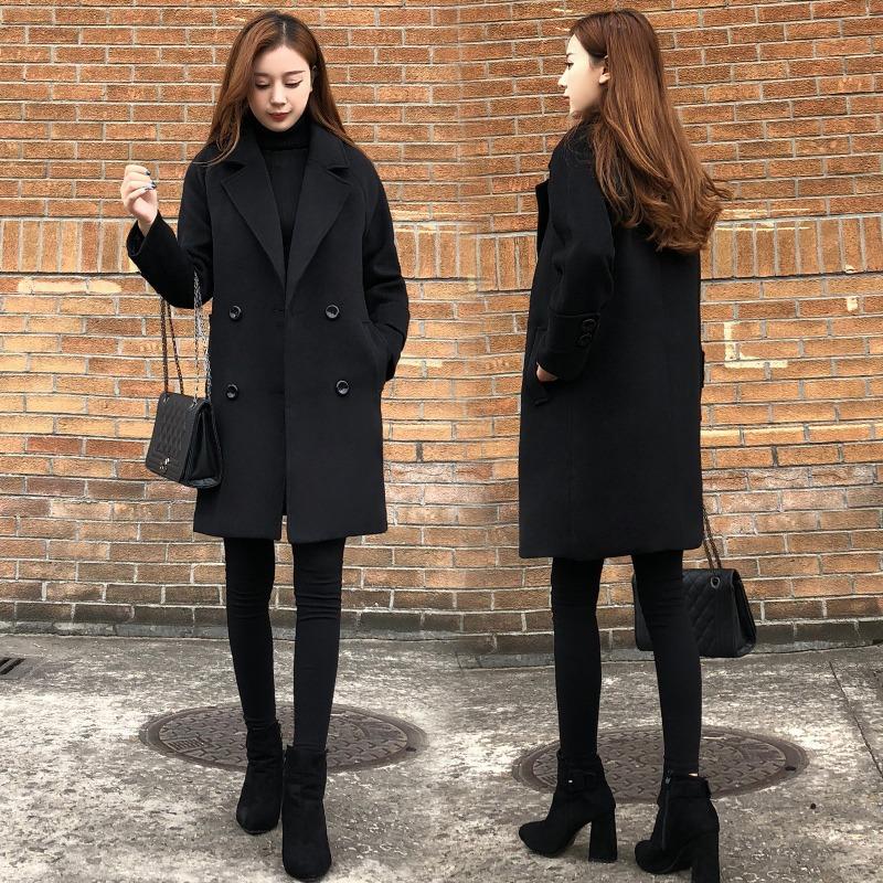 New Korean Style Tight Waist Woolen Coat Female Suit Collar High-End Small Woolen Overcoat Mid-Length Trench Coat Autumn and Winter