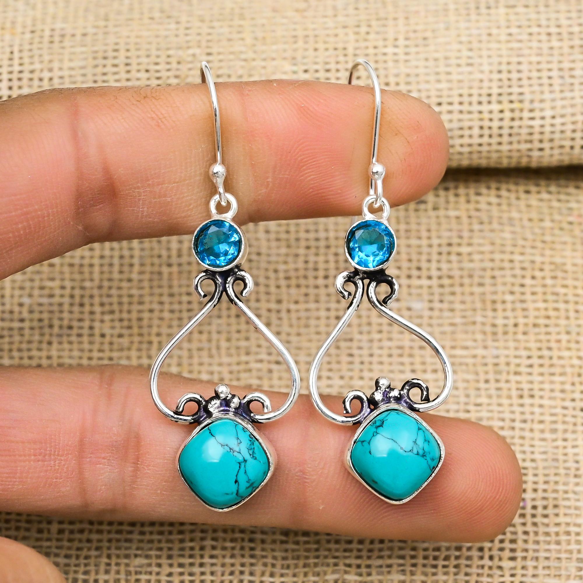 Santa Rosa, Blue Topaz Earrings, 925 Solid Sterling Silver Jewelry, Gemstone Earrings, Gift For Her Handmade Dainty Jewelry