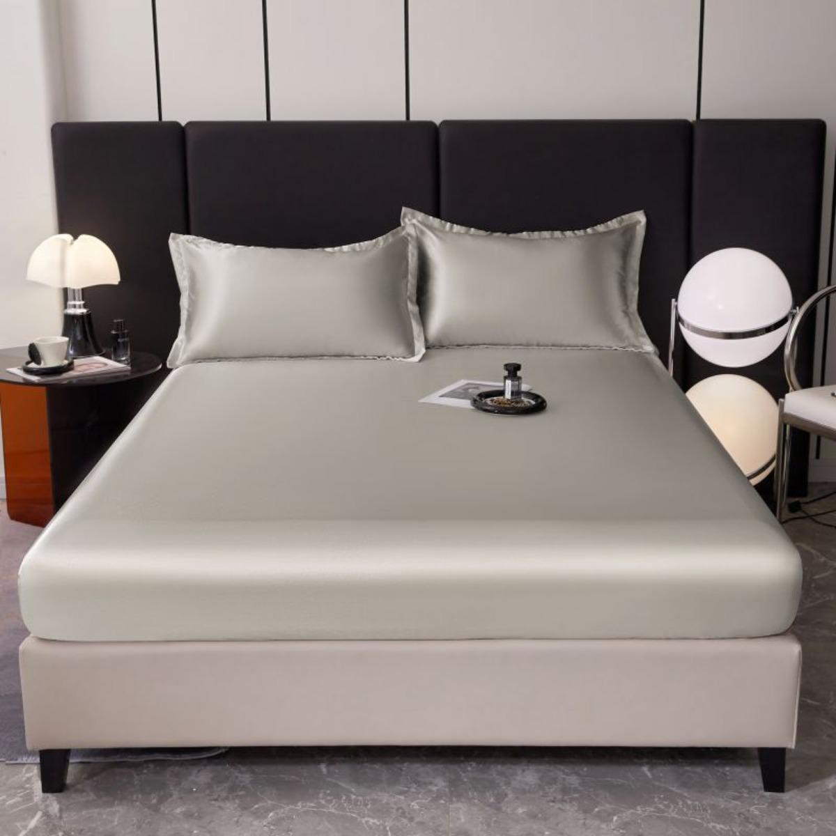 Ice Silk Bed Sheet Solid Color Cool Silk Mattress Protective Cover Anti Slip Color Ding Bed Cover Dust Cover
