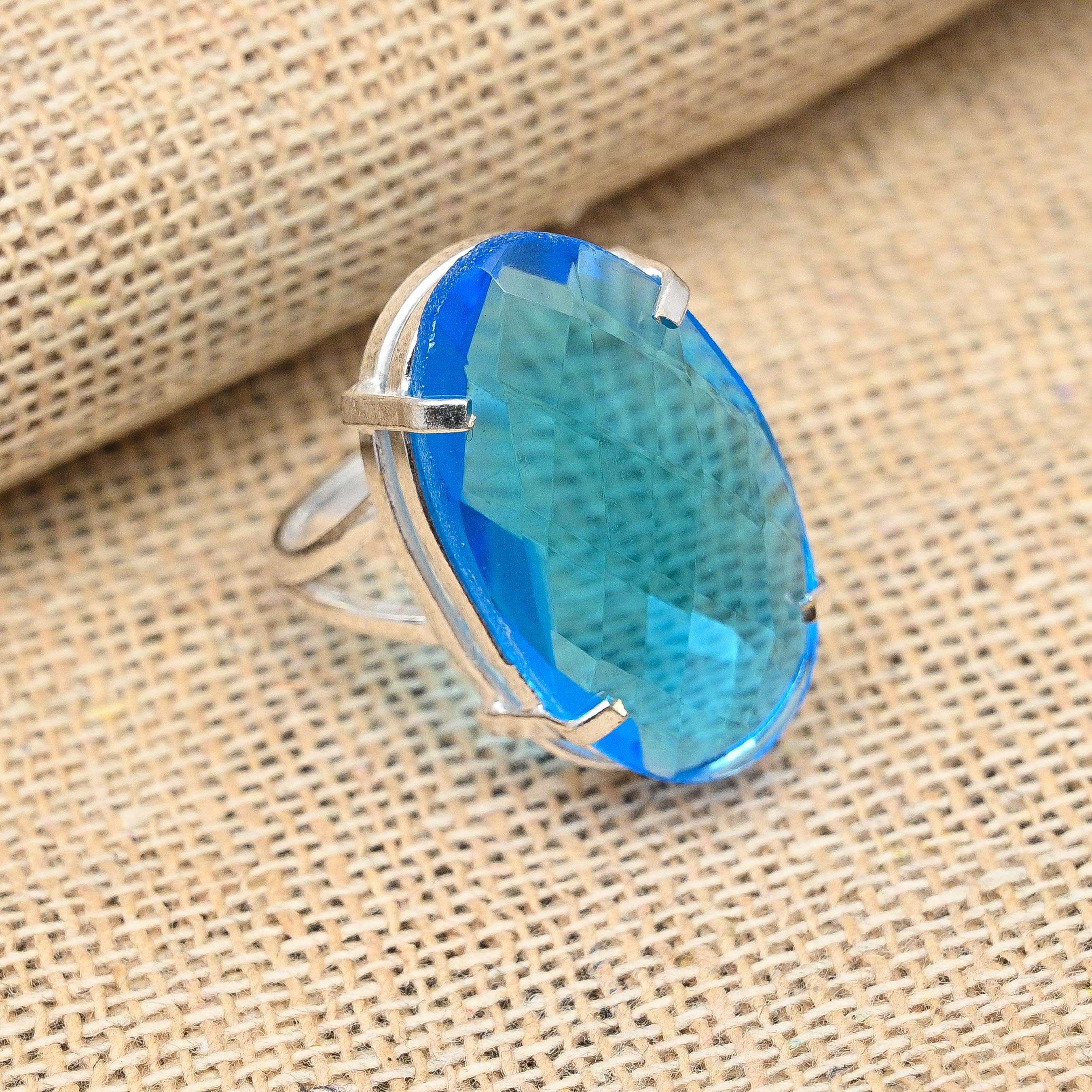 Blue Topaz Gemstone Handmade Jewelry 925 Solid Sterling Silver Ring For Her