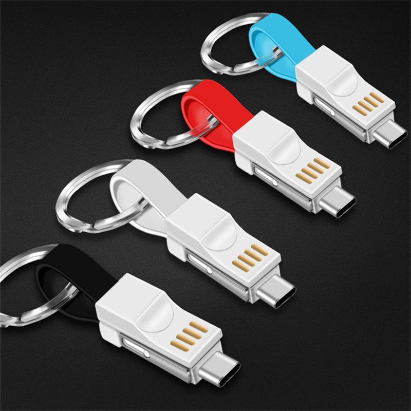3 In 1 USB Cable Micro USB Type C Cable For Samsung Xiaomi Huawei 2A Mini Keychain Charger Charging Cables For IOS