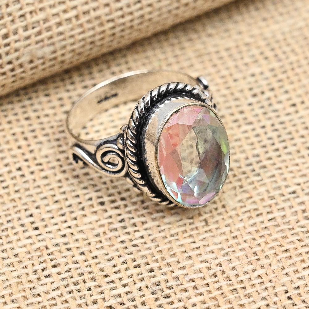 Rainbow Mystic Topaz Gemstone Handmade 925 Sterling Silver Jewelry Handmade Ring For Women
