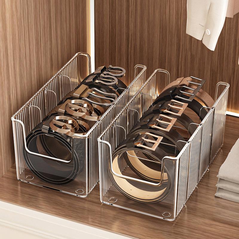 Belt Storage Artifact Home Wardrobe Men's and Women's Belt Display Stand Acrylic Transparent Grid Belt Storage Box