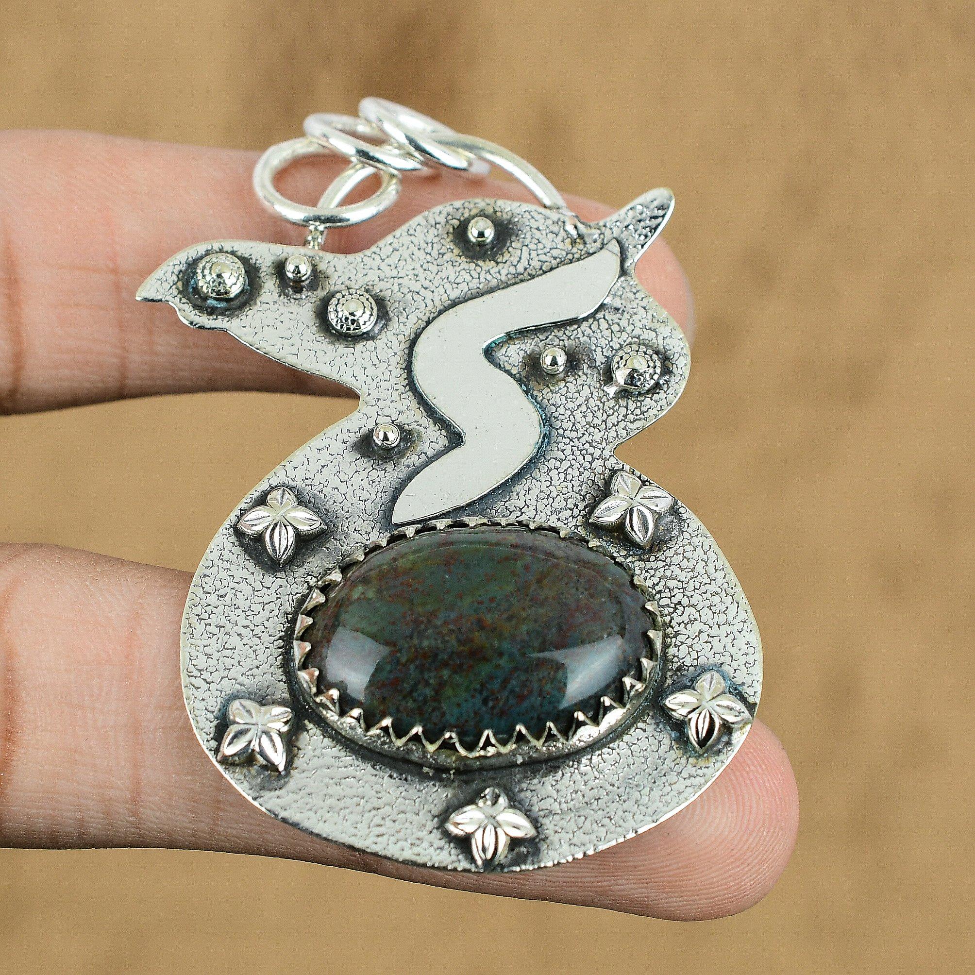 Natural Bloodstone Gemstone Indian Jewelry 925 Sterling Silver Pendant For Girls