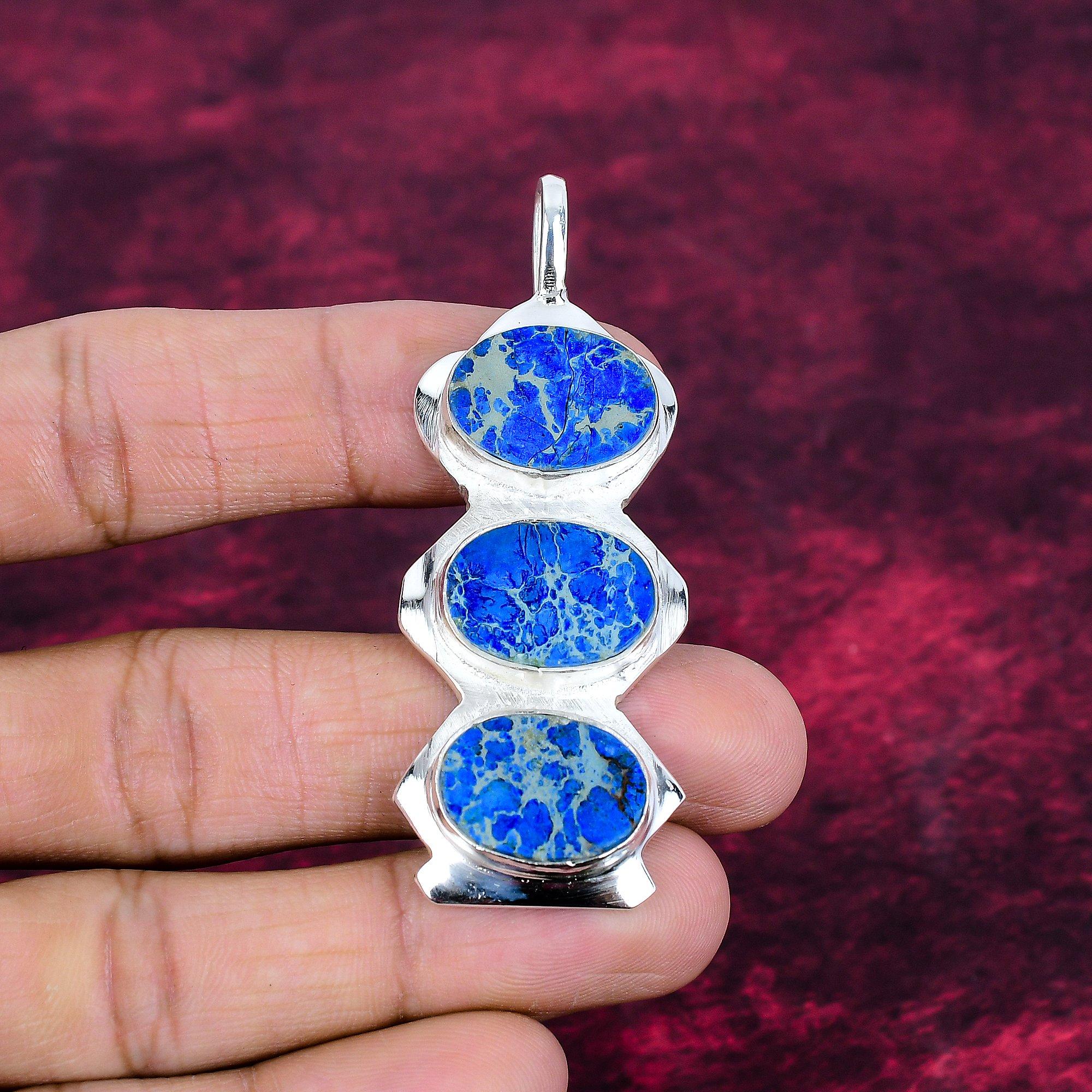 Blue Sea Sediment Jasper 925 Solid Sterling Silver Pendant, Handmade Gemstone Pendant Jewelry, Gifts For Wife Brand New Pendant